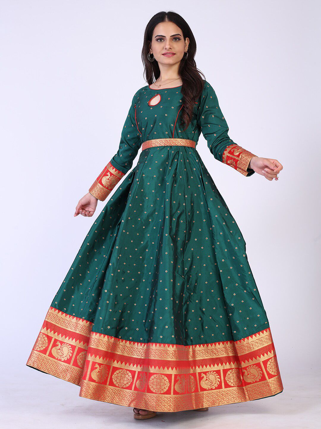 PRENEA Green Ethnic Motifs Jacquard Maxi Dress Price in India