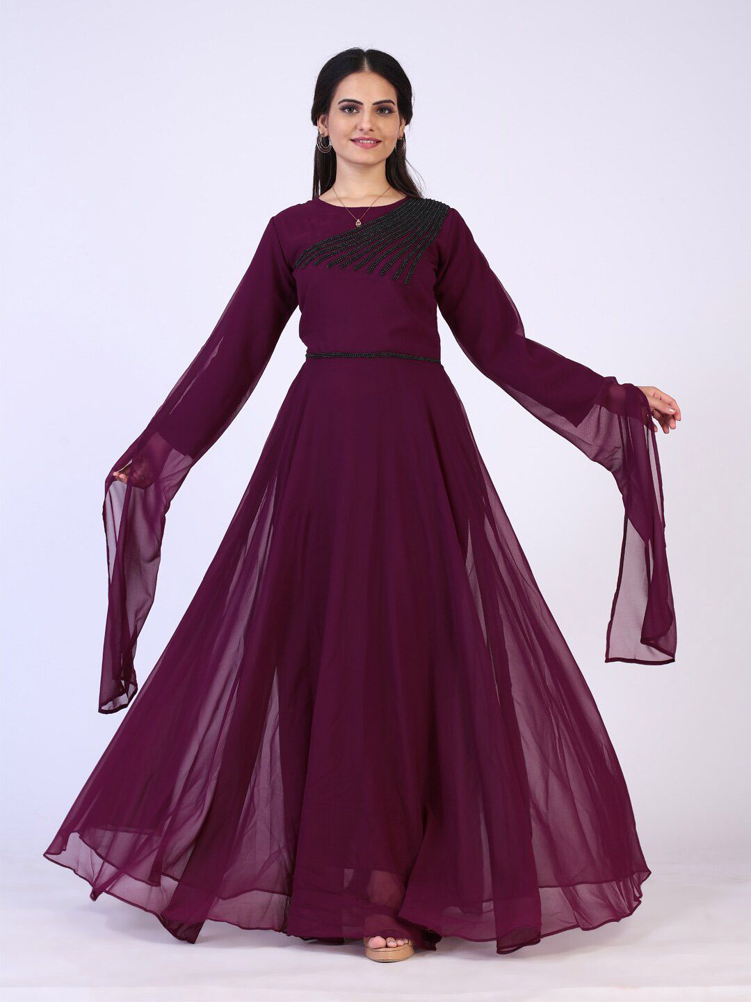 PRENEA Purple Georgette Maxi Dress Price in India