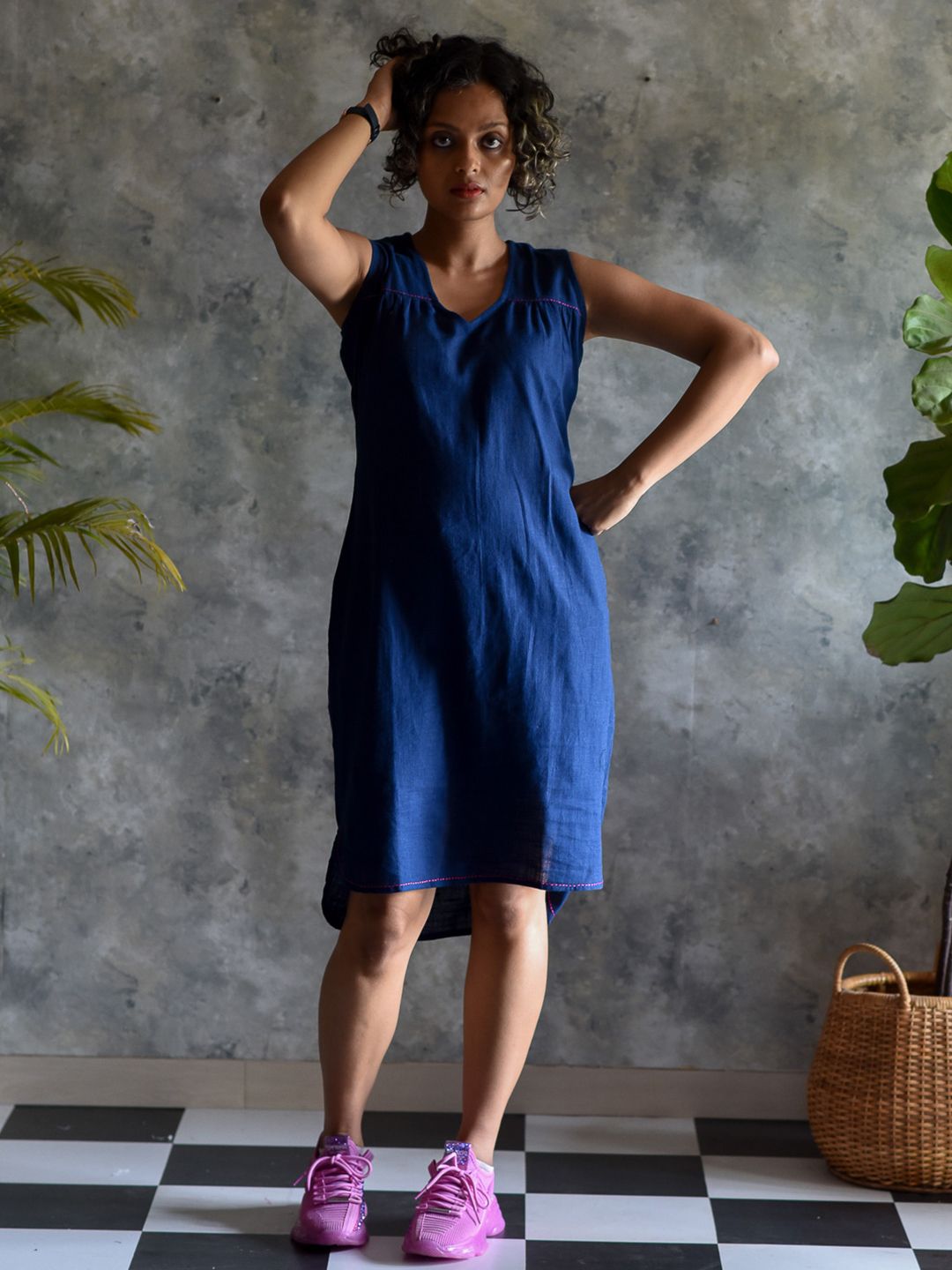 Suta Women Navy Blue A-Line Cotton Dress Price in India