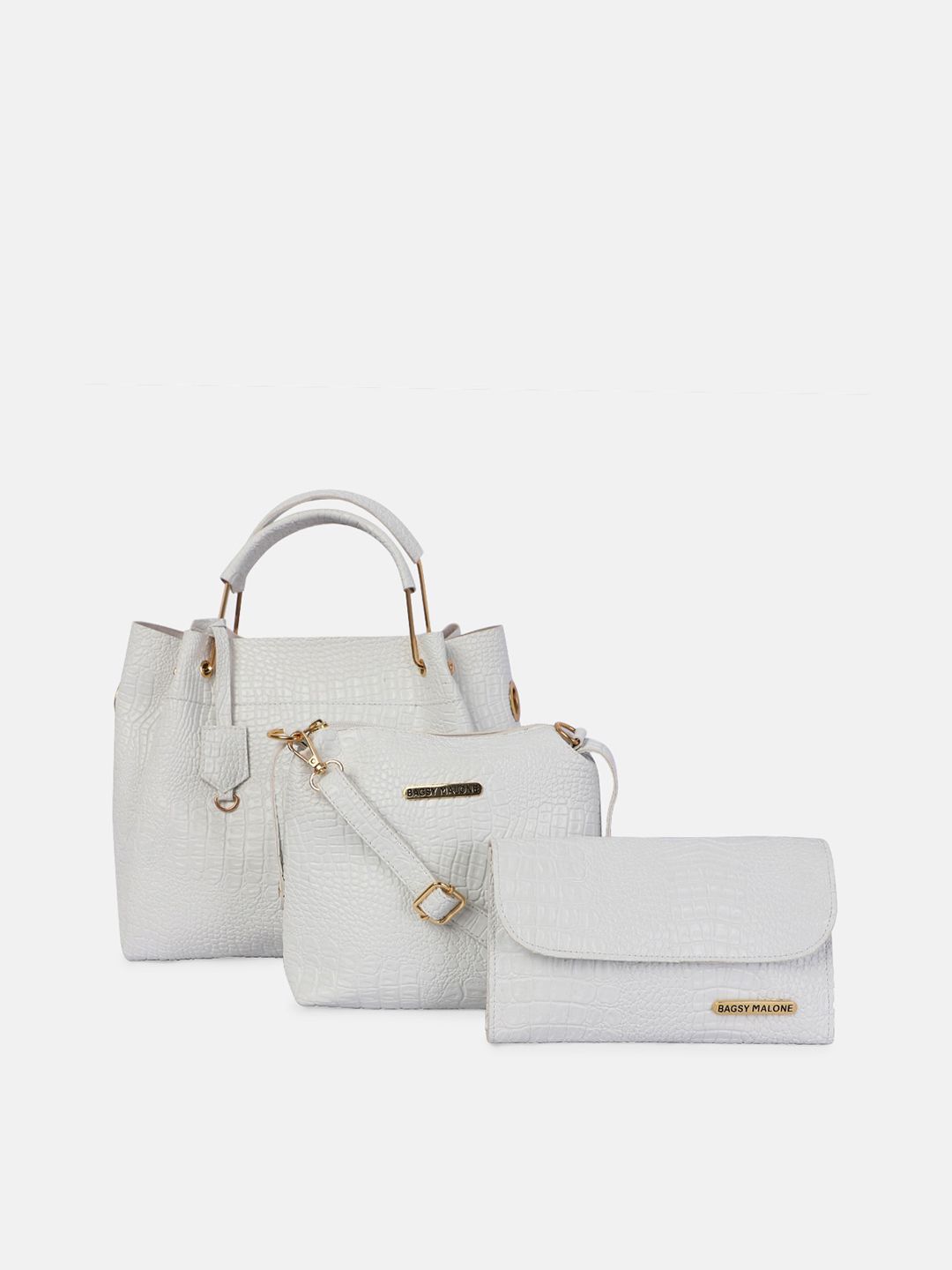 Bagsy Malone Set Of 3 White Structured Handbags Price in India