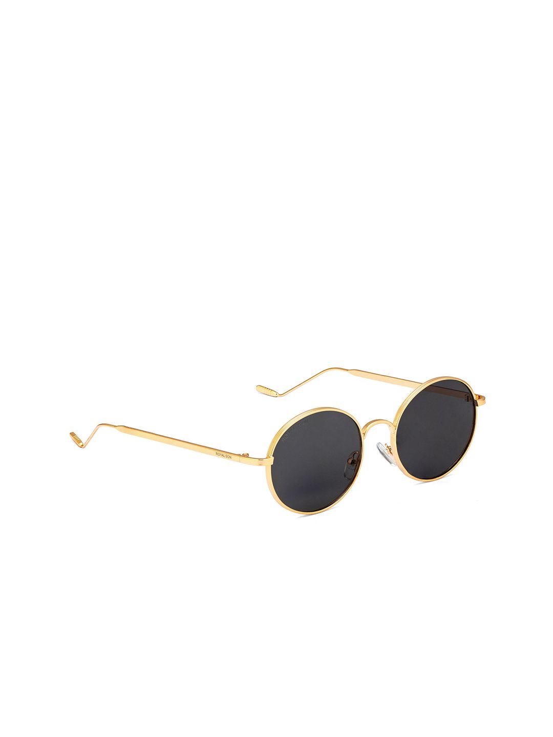 ROYAL SON Unisex Black Lens & Gold-Toned Round Sunglasses with UV Protected Lens Price in India