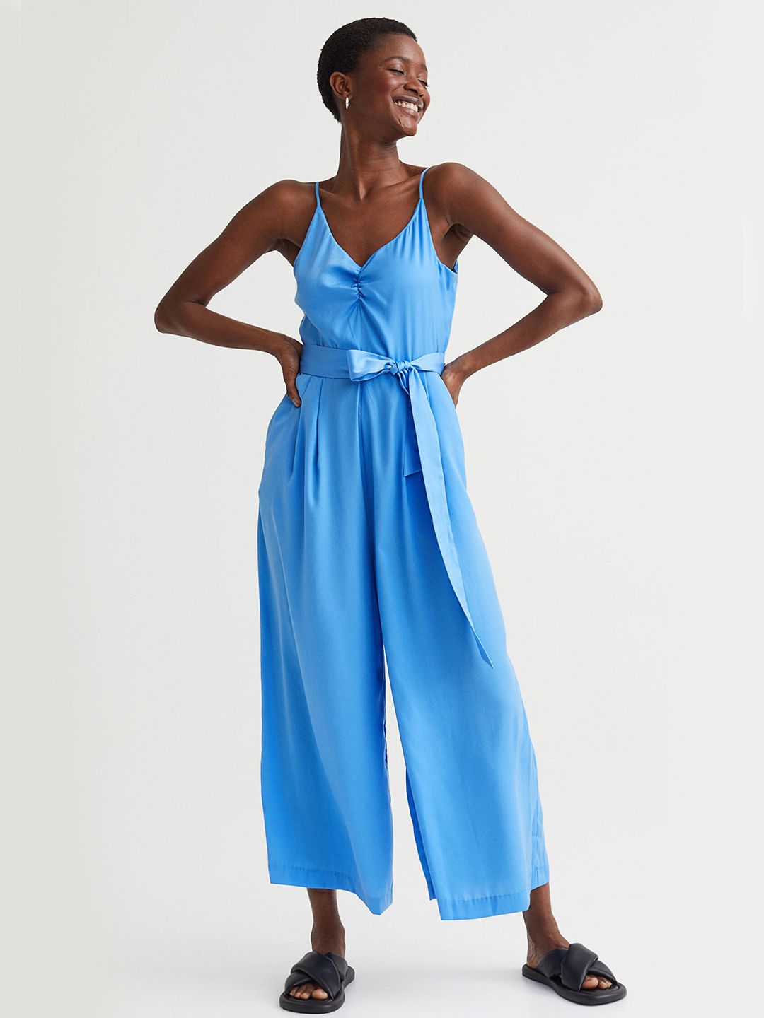 Buy H&M Women Blue V-Neck Satin Jumpsuit - Jumpsuit for Women