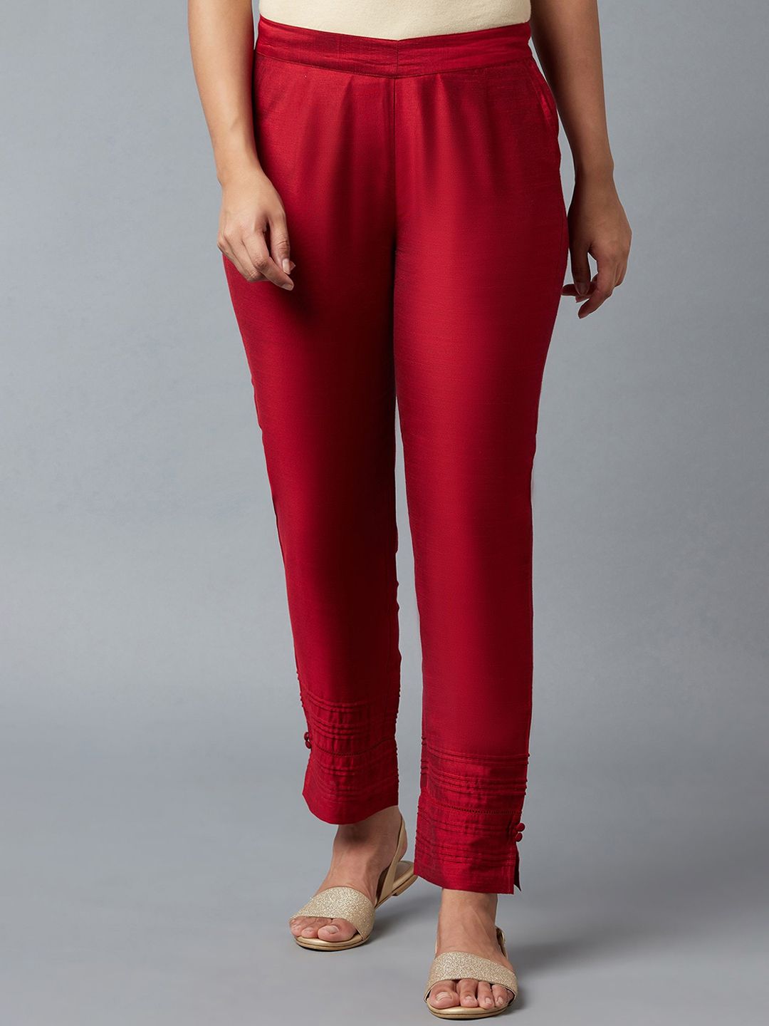 elleven Women Red Solid Trousers Price in India