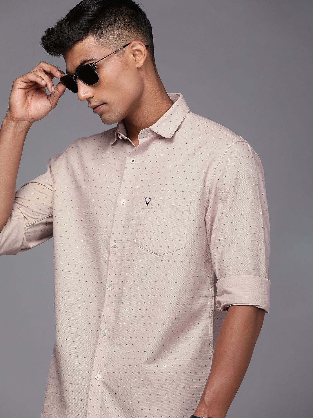 Allen Solly Allen Solly Men Beige Printed Pure Cotton Casual Shirt