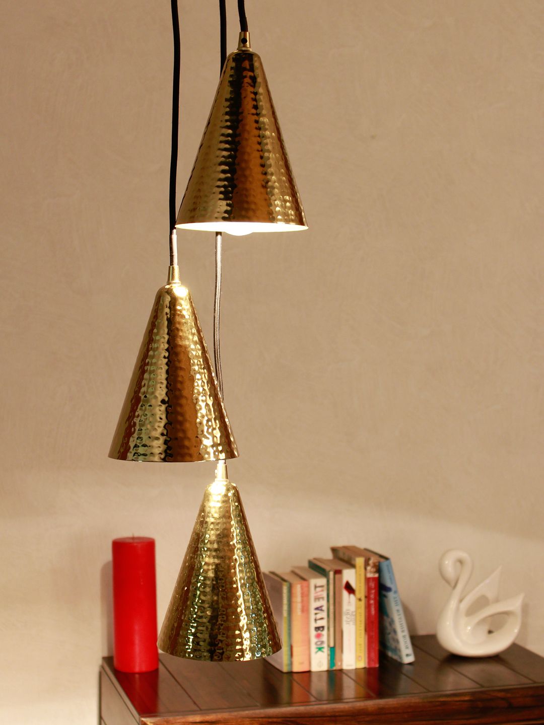 THE LIGHT STORE Gold-Toned Textured Contemporary Hanging Lamp with Shades Price in India