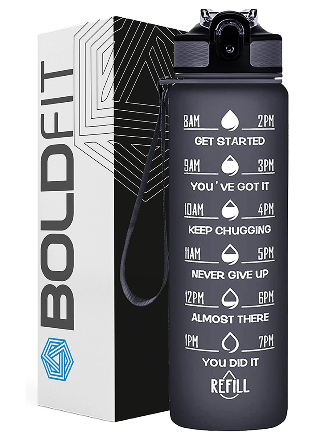 BOLDFIT Black Printed Plastic Sipper Water Bottle 1000 Ml Price in India