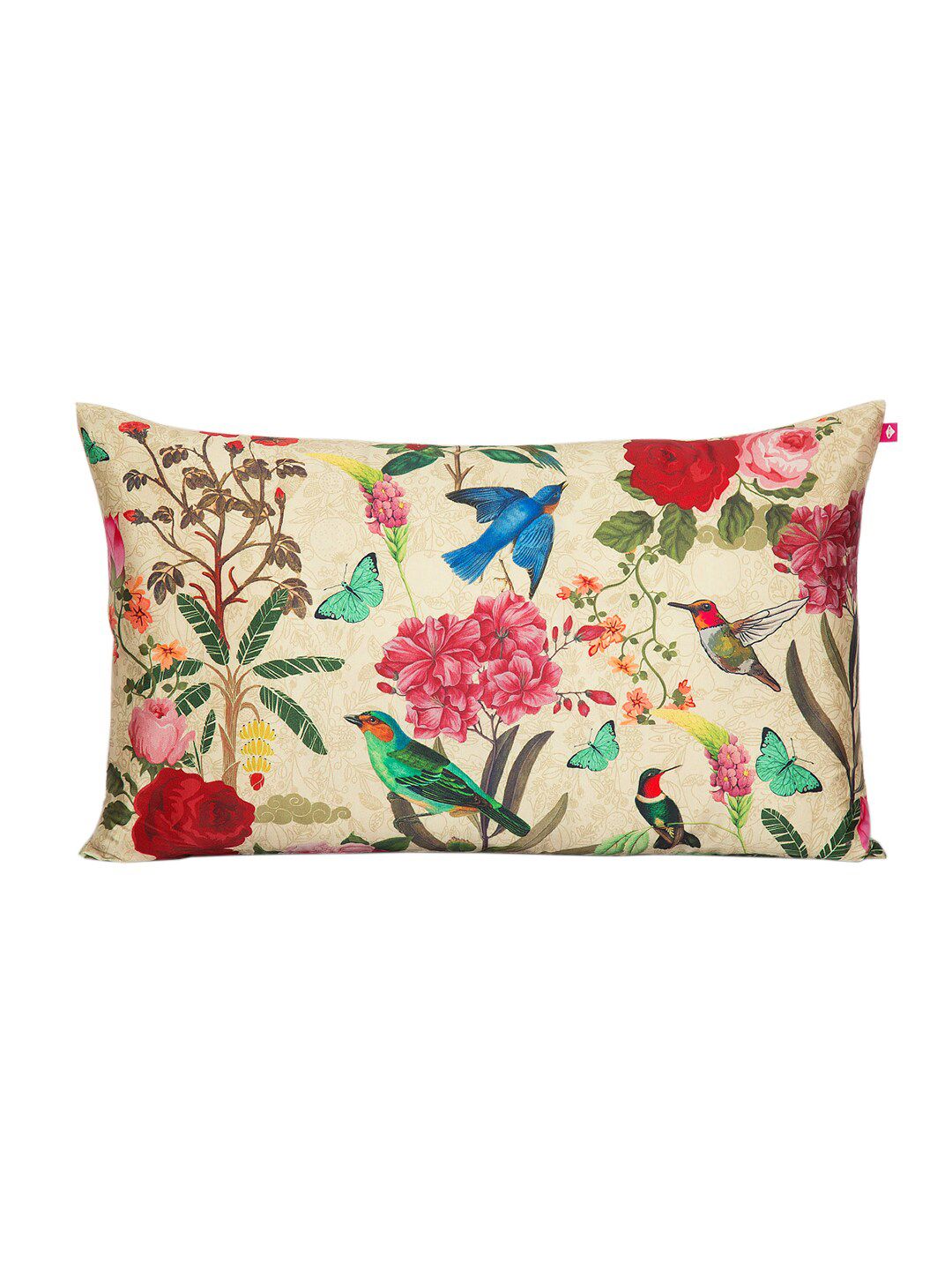 India Circus by Krsnaa Mehta Cream-Coloured & Pink Floral Rectangle Cushion Cover Price in India