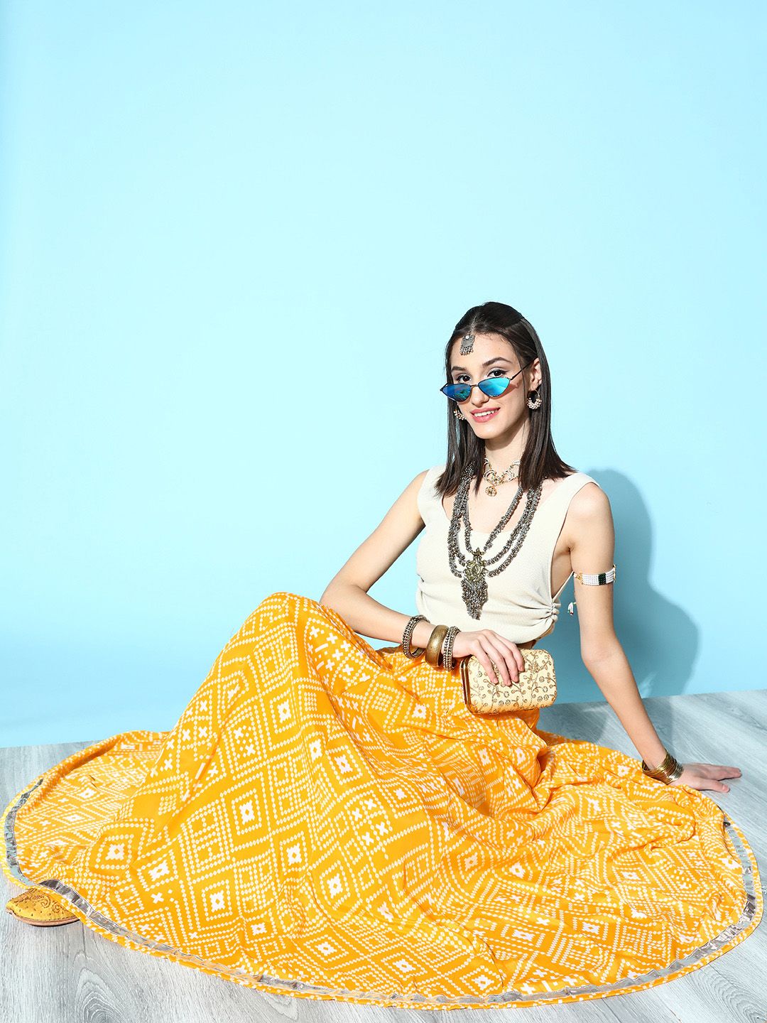 Shae by SASSAFRAS Bright Yellow Tie & Dye 2.0 Skirt Price in India