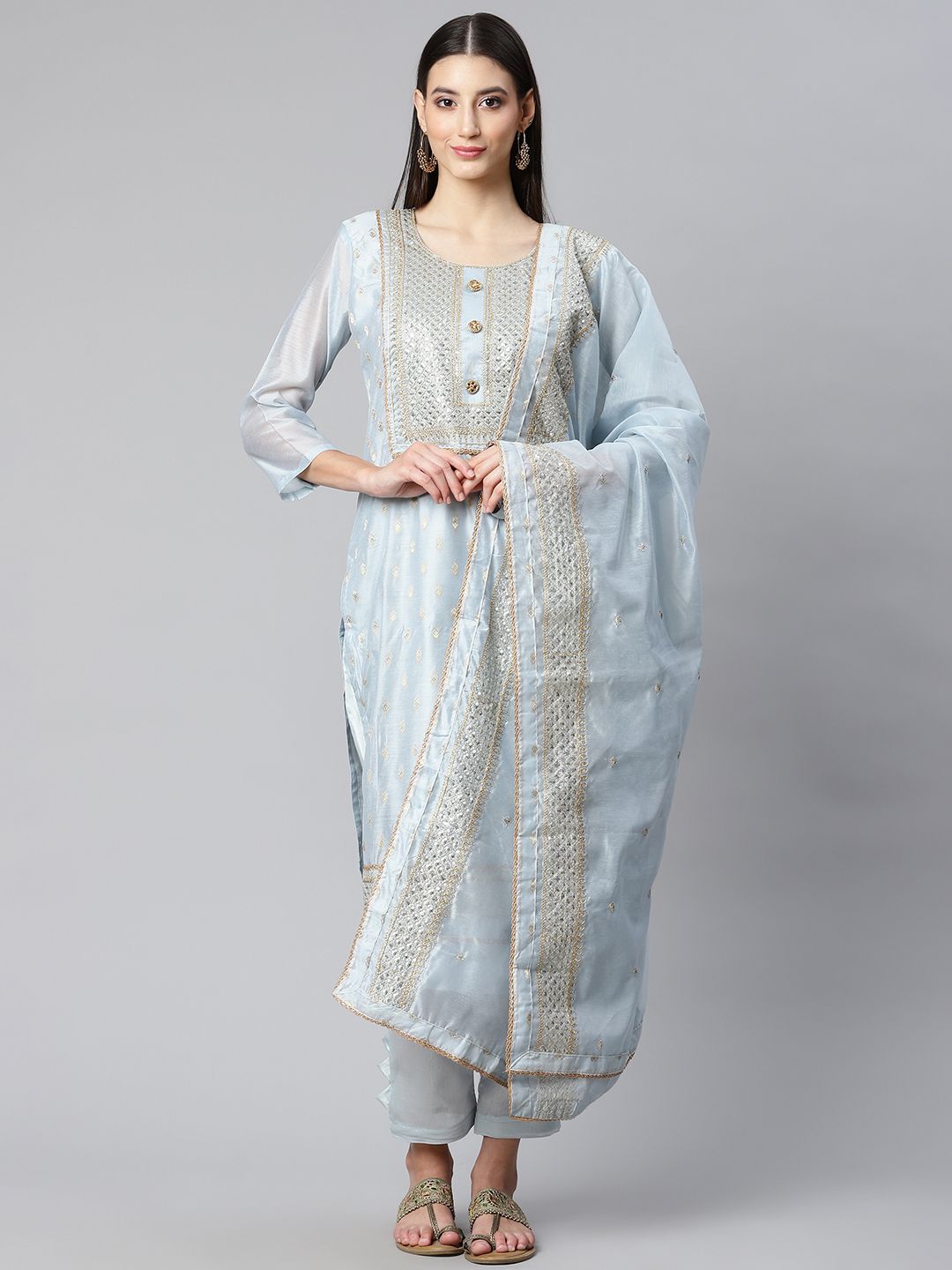 RAJGRANTH Blue Embroidered Unstitched Dress Material Price in India