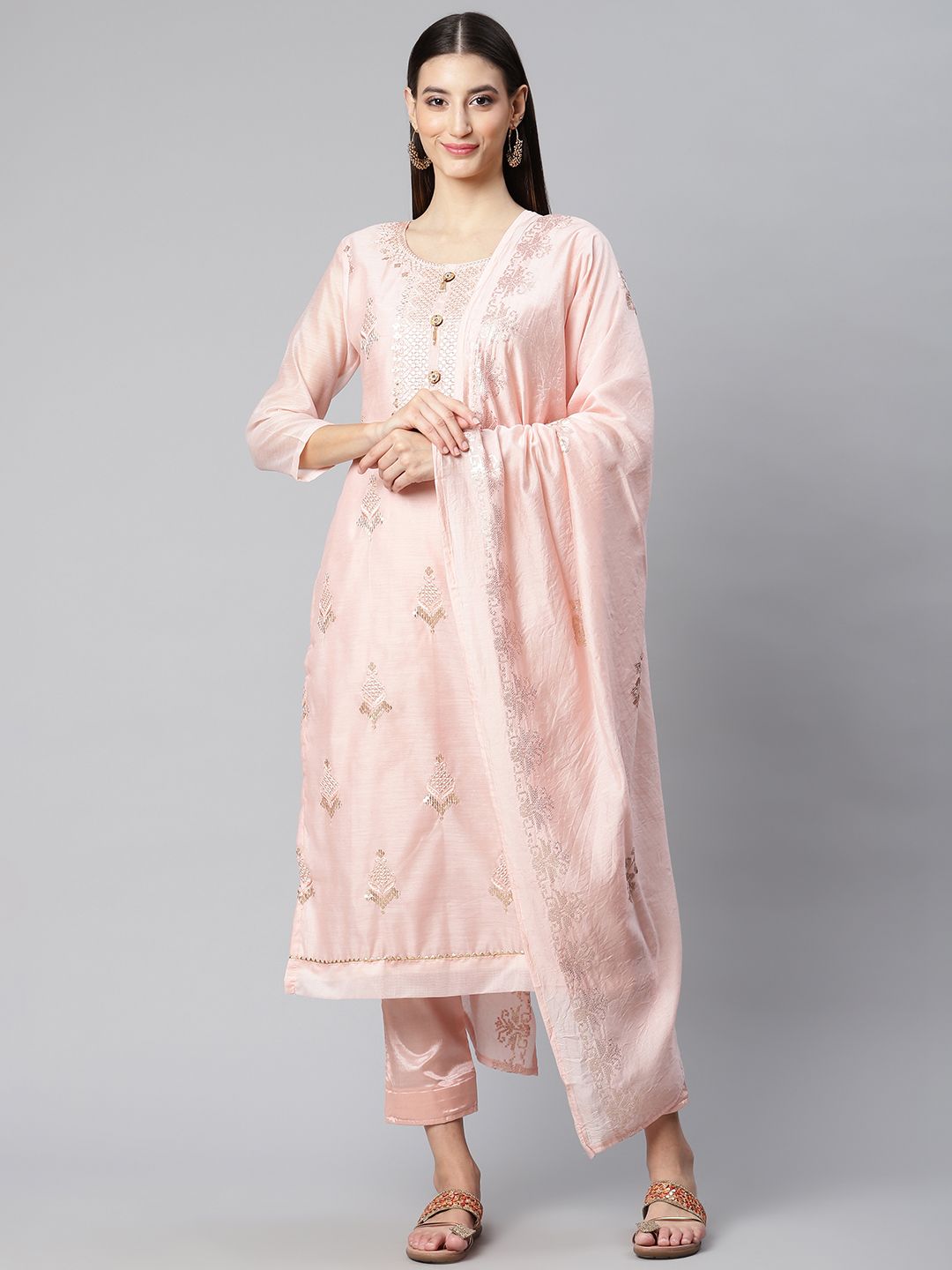 RAJGRANTH Pink Embroidered Unstitched Dress Material Price in India
