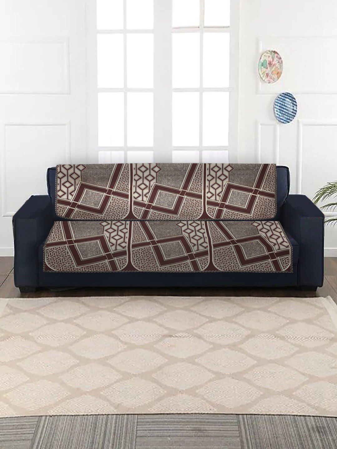 MULTITEX 10 Pieces Brown Printed 5-Seater Sofa Cover Price in India