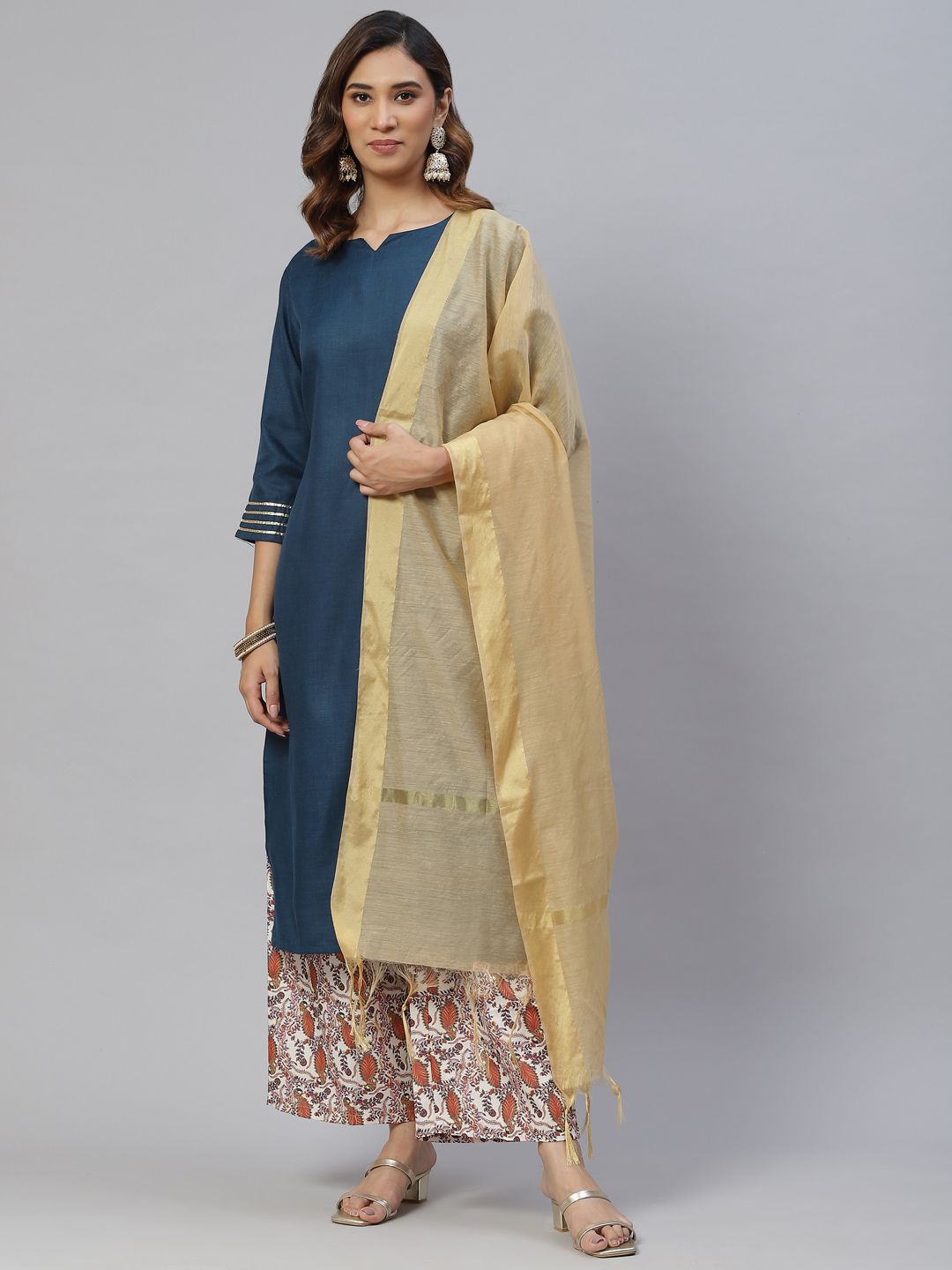 RAJGRANTH Women Blue Gotta Patti Kurta with Palazzos & With Dupatta Price in India