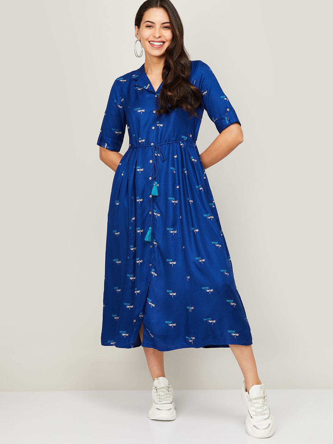 Colour Me by Melange Blue Floral A-Line Midi Dress Price in India