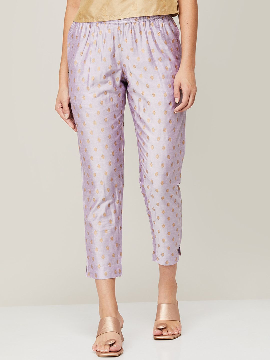 Melange by Lifestyle Women Purple Floral Print High-Rise Trousers Price in India