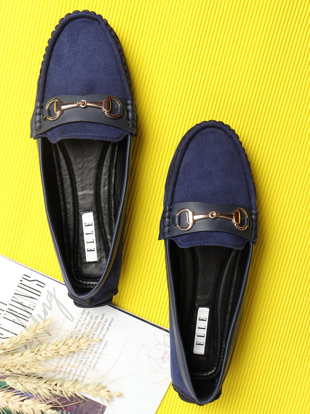 ELLE Women Navy Blue Textured Loafers Price in India