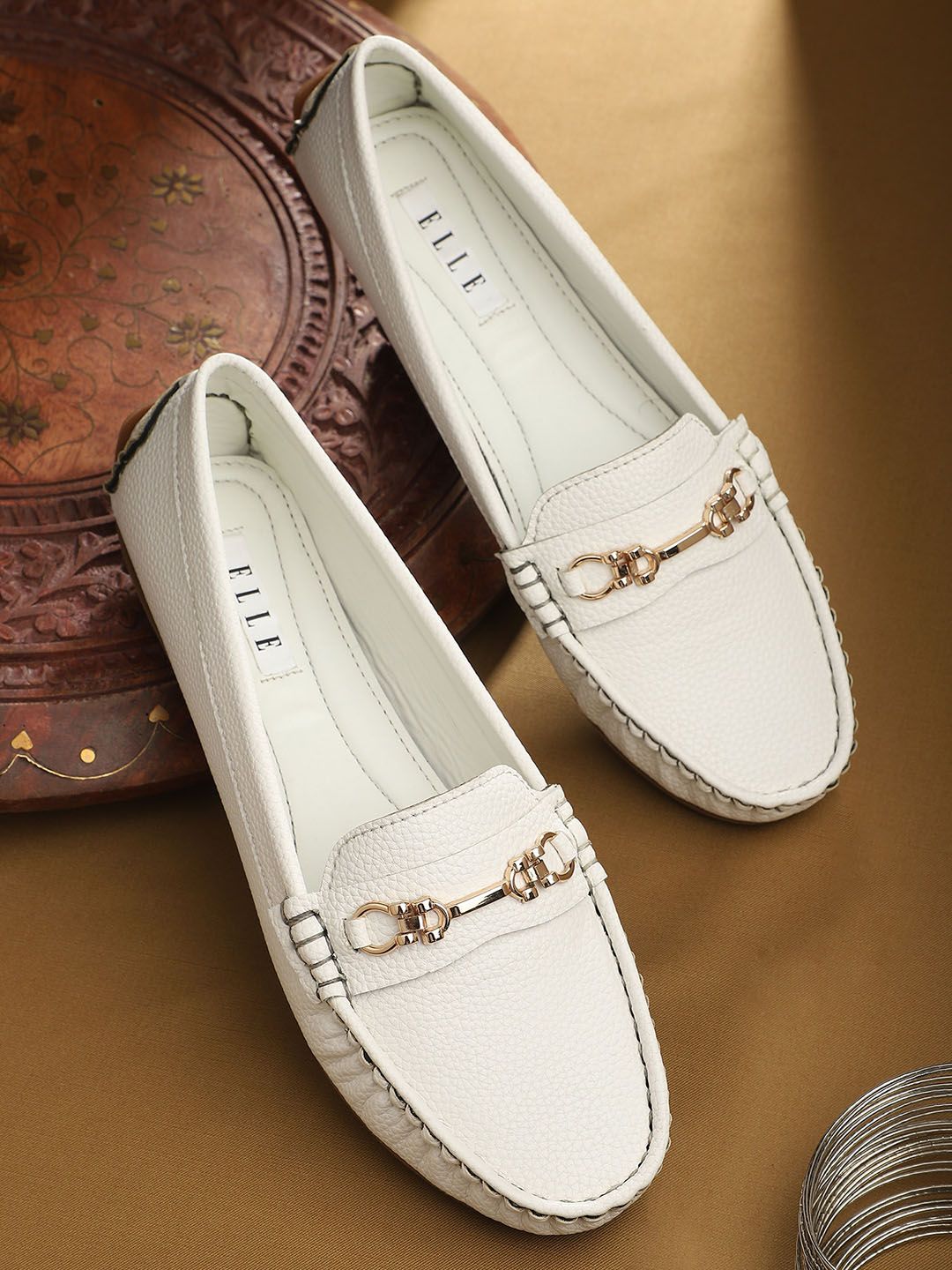 ELLE Women White Casual Front Belted  Loafers Price in India