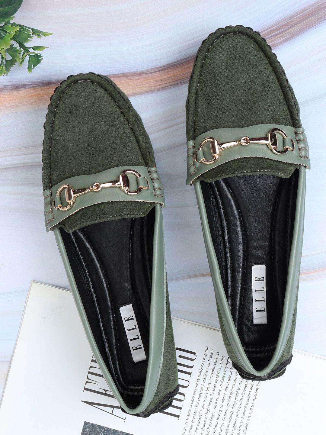 ELLE Women Olive Green Solid Loafers Price in India