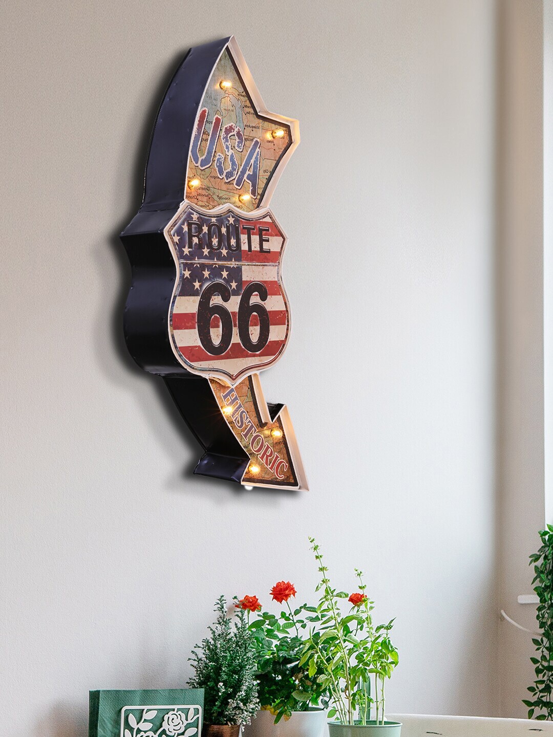 HomeTown Route66 Wall Decor Multi color Historic USA Led Metal Wall Decor Price in India