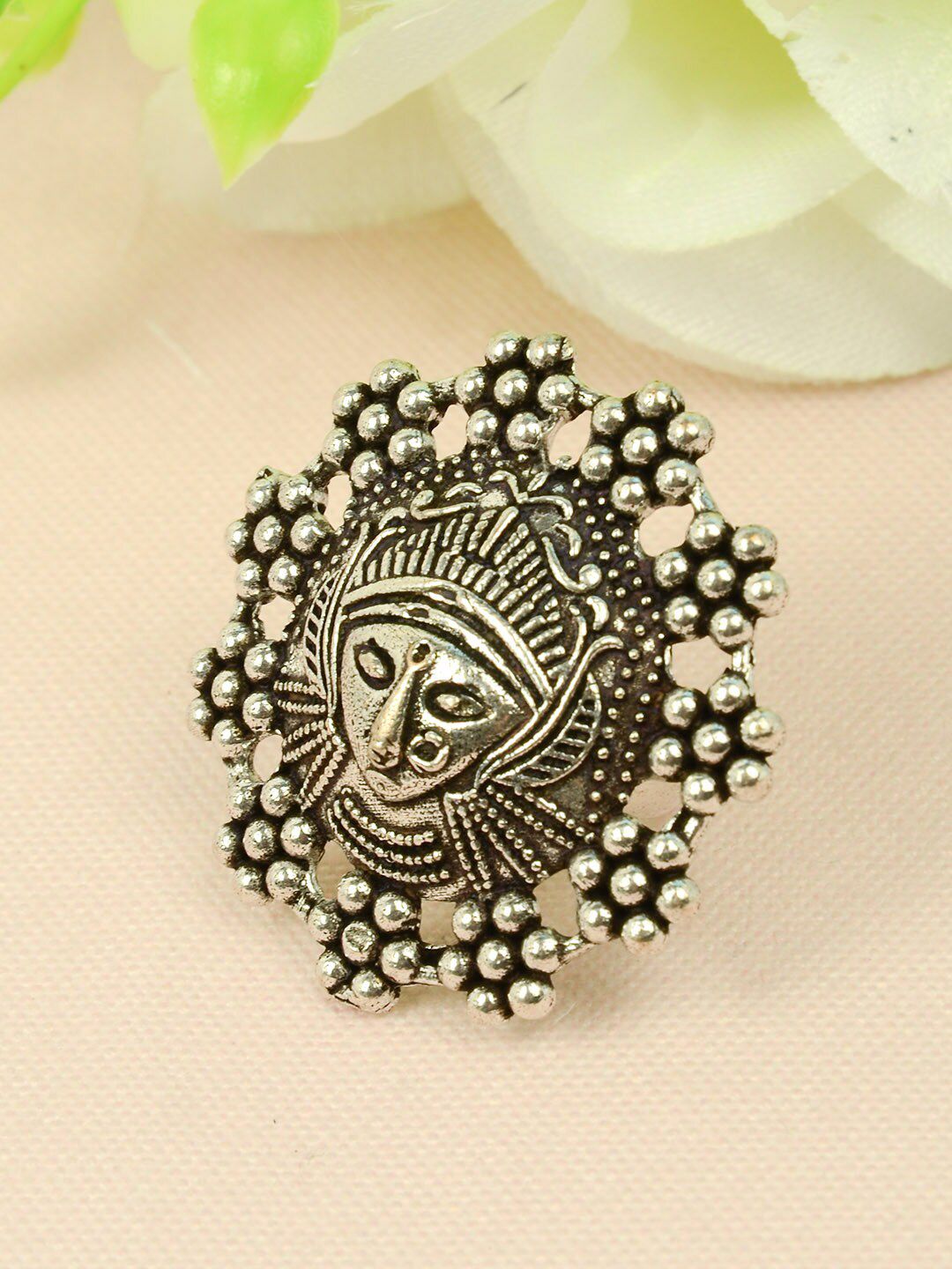 Urmika Silver-Toned Mandala Art Finger Ring Price in India