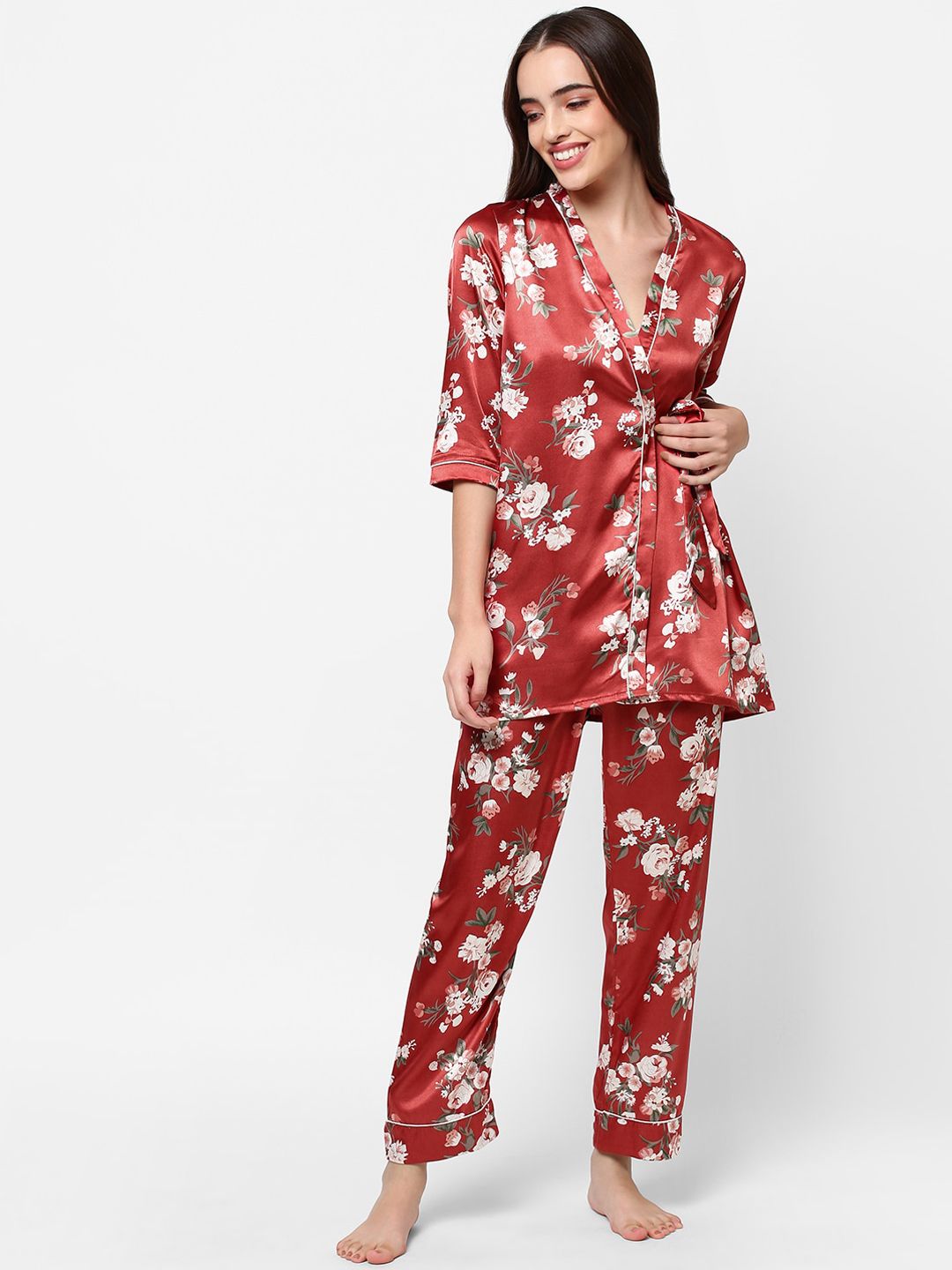 Sweet Dreams Women Rust & Grey Printed Night suit Price in India