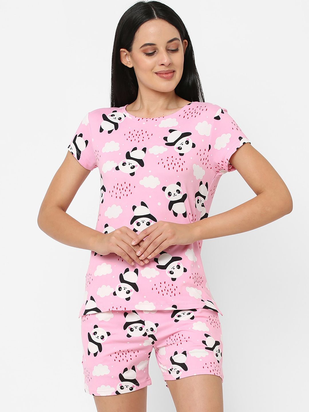 Sweet Dreams Women Pink & White Printed Night suit Price in India