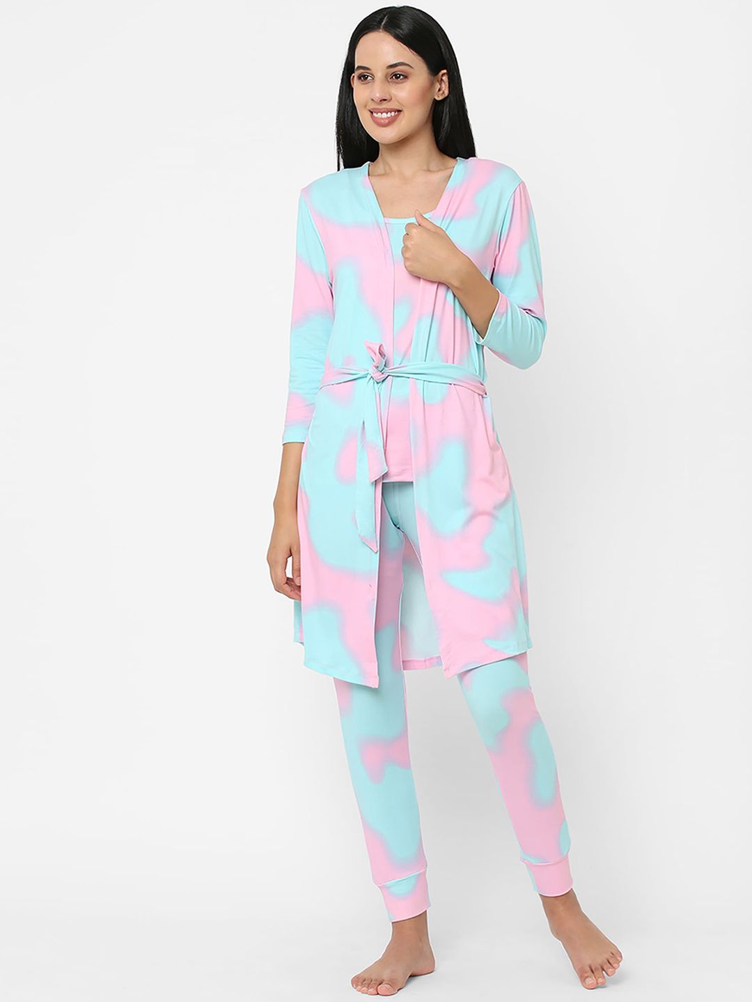 Sweet Dreams Women Blue & Pink Printed Night Suit Price in India