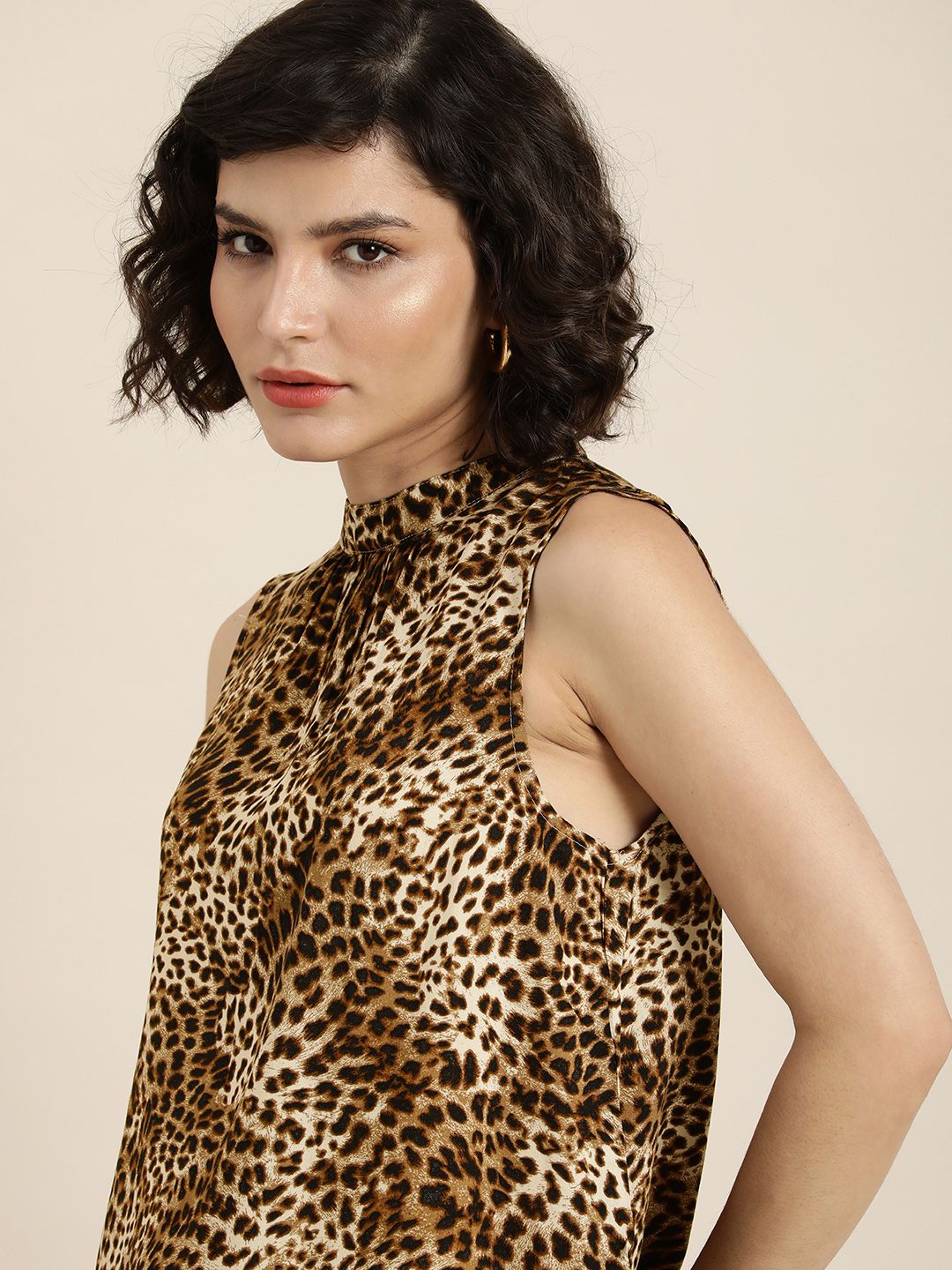 INVICTUS Brown & Black Animal Print Casual A-Line Top