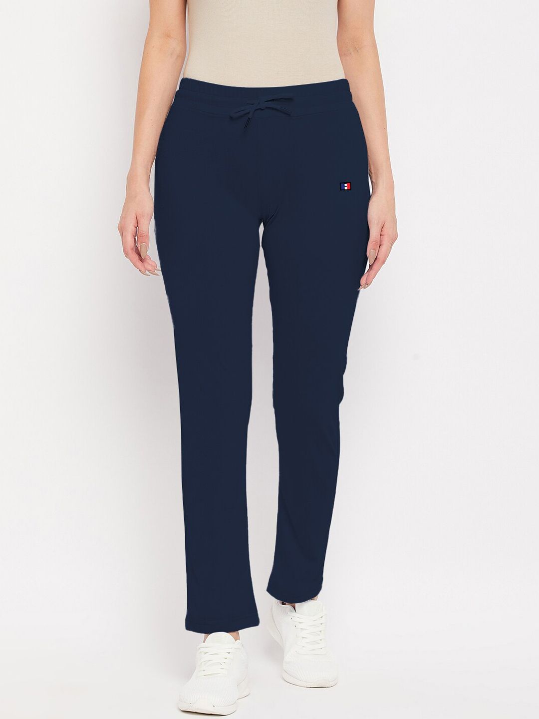 FRENCH FLEXIOUS Women Navy Blue Solid Straight-Fit Track Pant Price in India