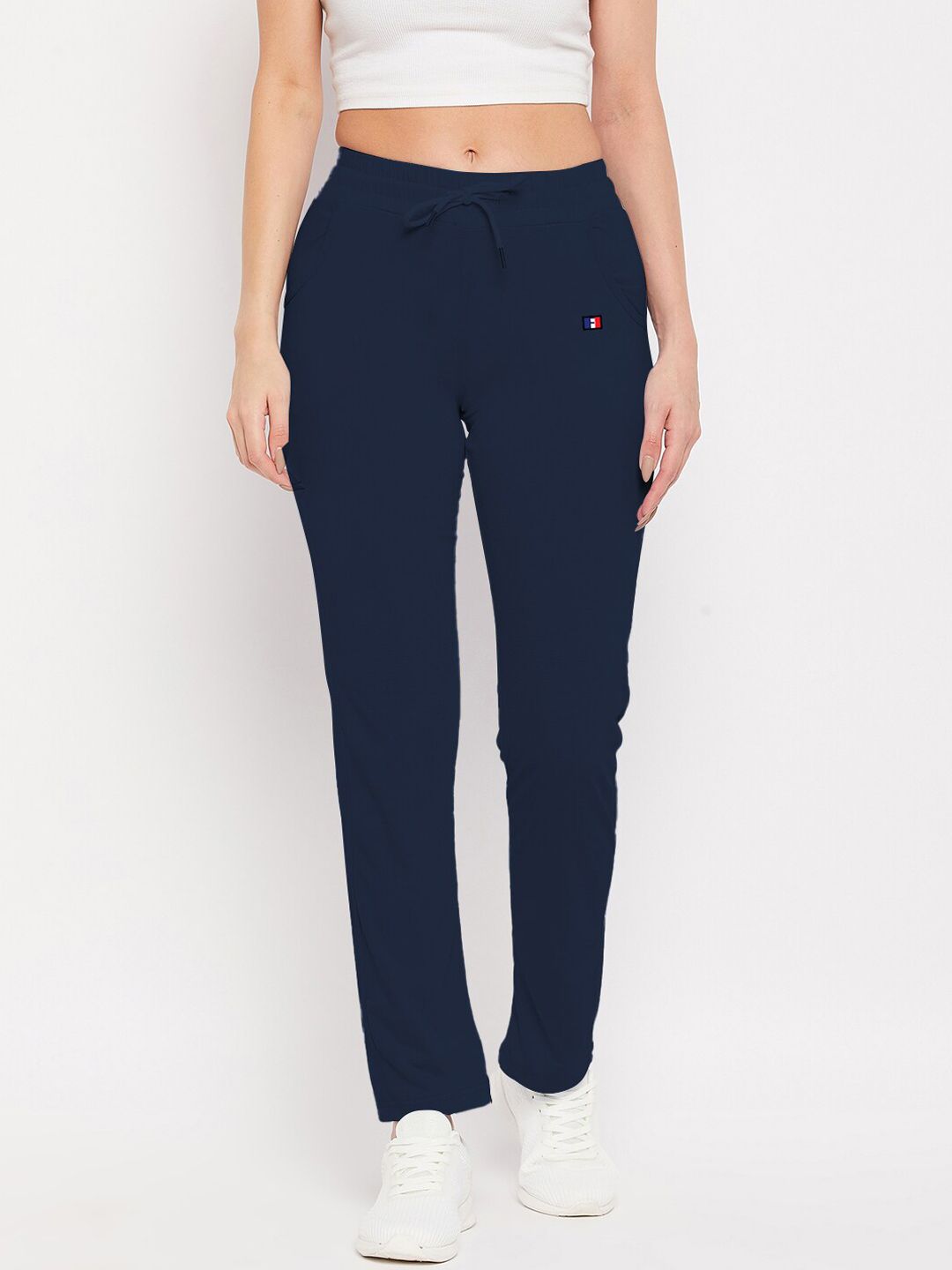 FRENCH FLEXIOUS Women Navy Blue Solid Track Pants Price in India