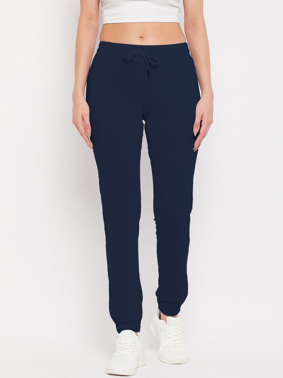 FRENCH FLEXIOUS Women Navy Blue Solid Straight Fit Track Pants Price in India
