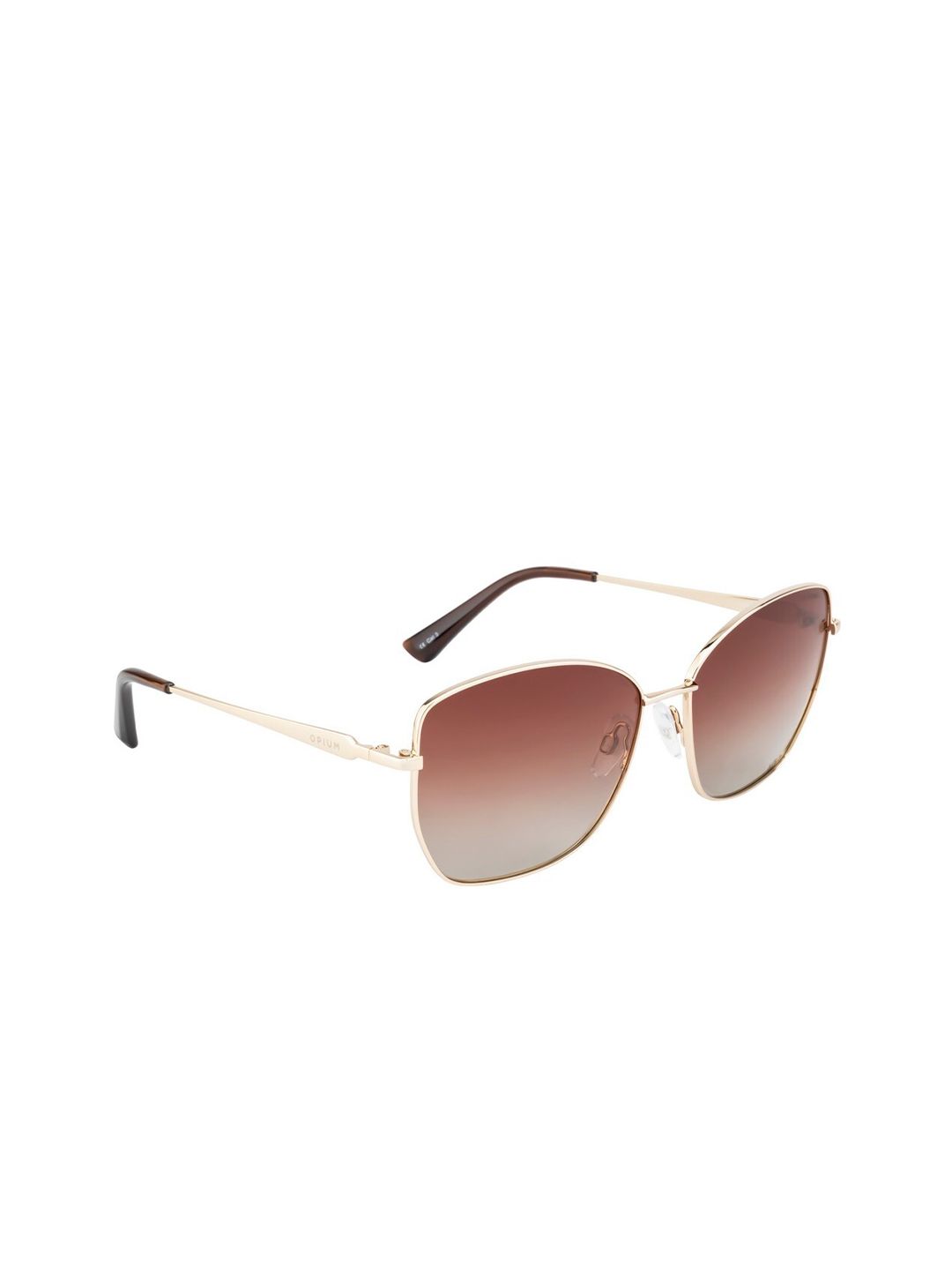 OPIUM Women Brown Lens & Gold-Toned Butterfly Sunglasses with Polarised Lens Price in India