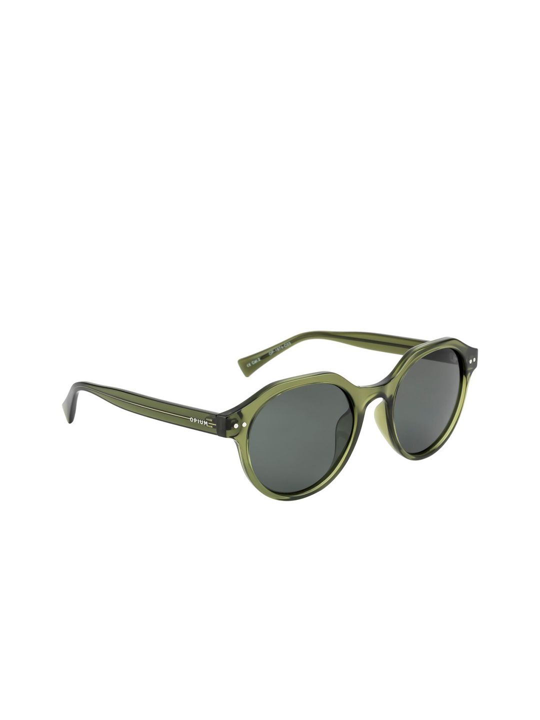 OPIUM Unisex Grey Lens & Green Round Sunglasses with Polarised Lens Price in India