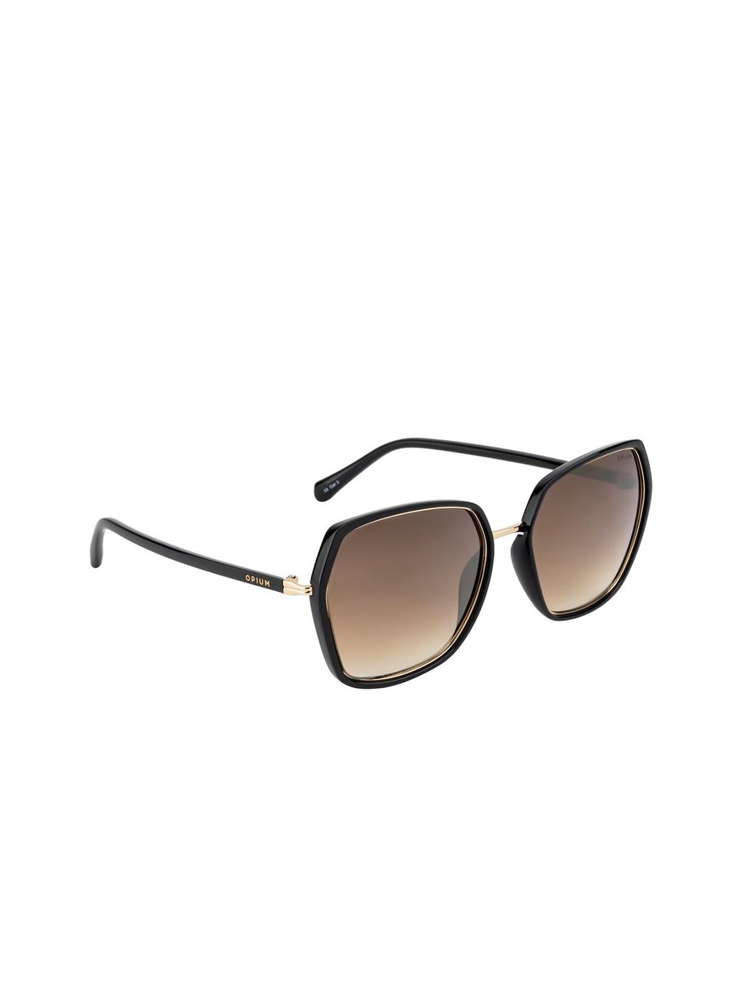 OPIUM Women Brown Lens & Black Rectangle Sunglasses with UV Protected Lens Price in India