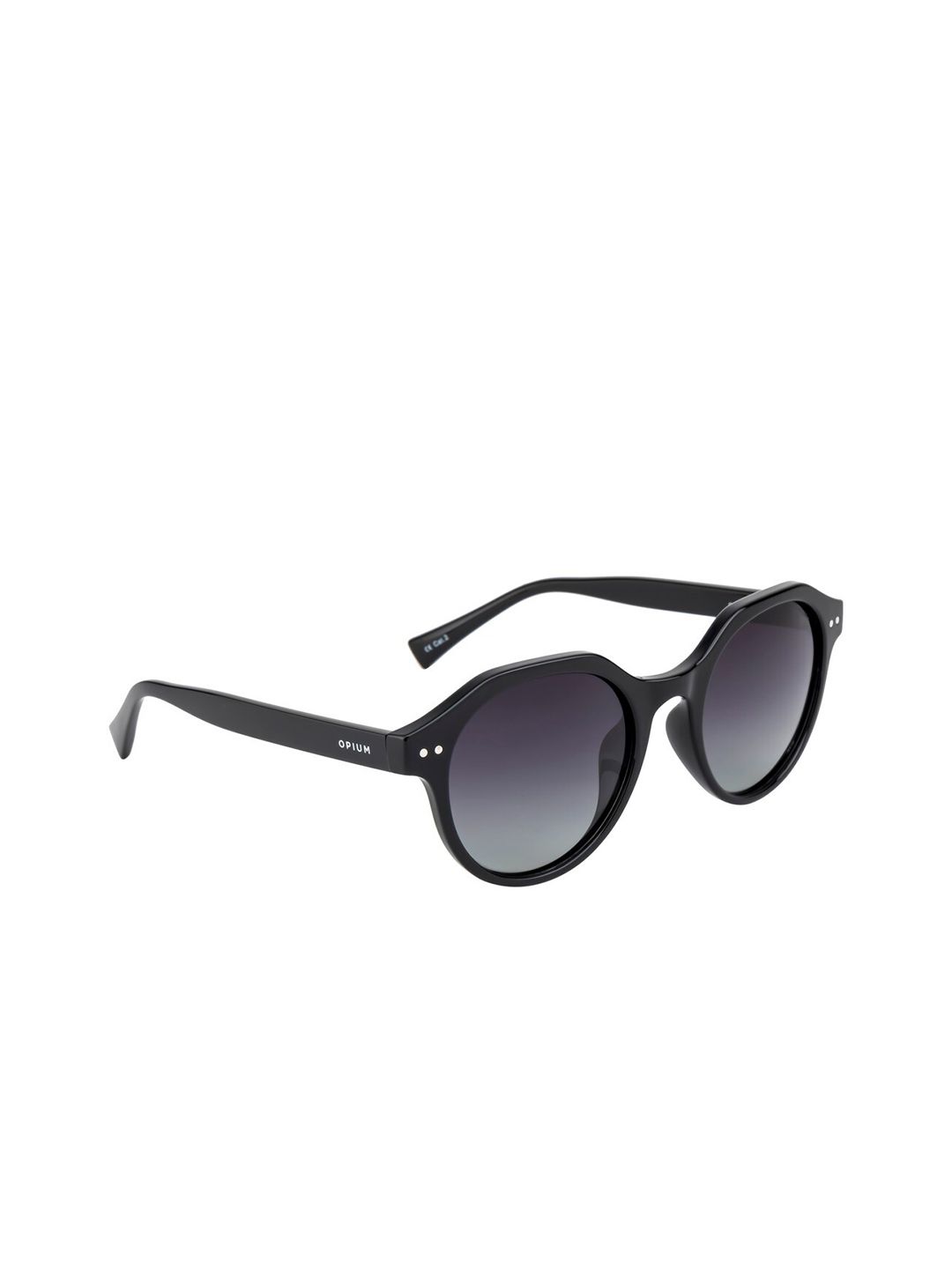 OPIUM Unisex Grey Lens & Black Round Sunglasses with Polarised Lens Price in India