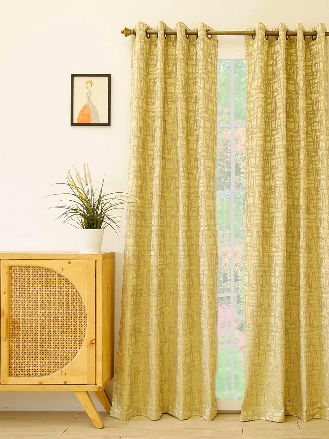 Ariana Lime Green Geometric Door Curtain Price in India
