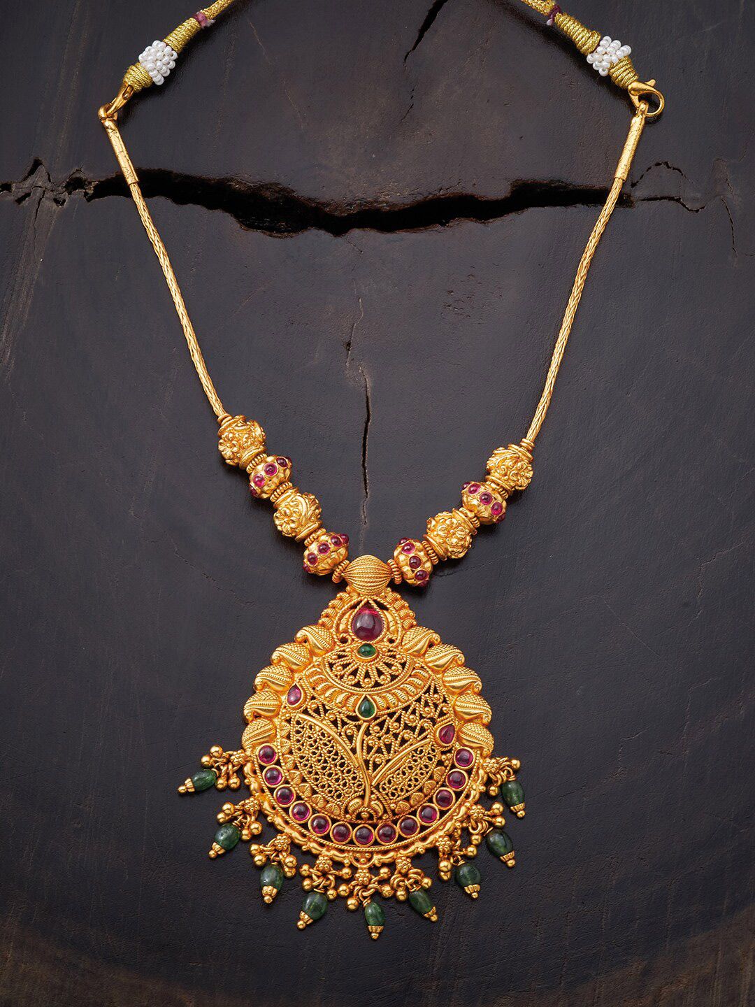 Kushal's Fashion Jewellery Red & Green Gold-Plated Temple Necklace Price in India