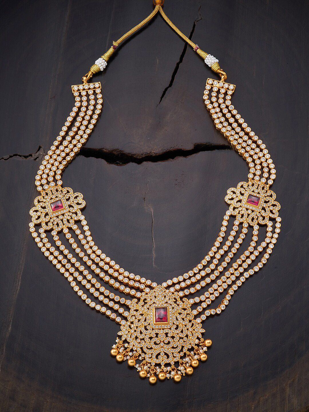 Kushal's Fashion Jewellery Red & Gold-Plated Temple Necklace Price in India