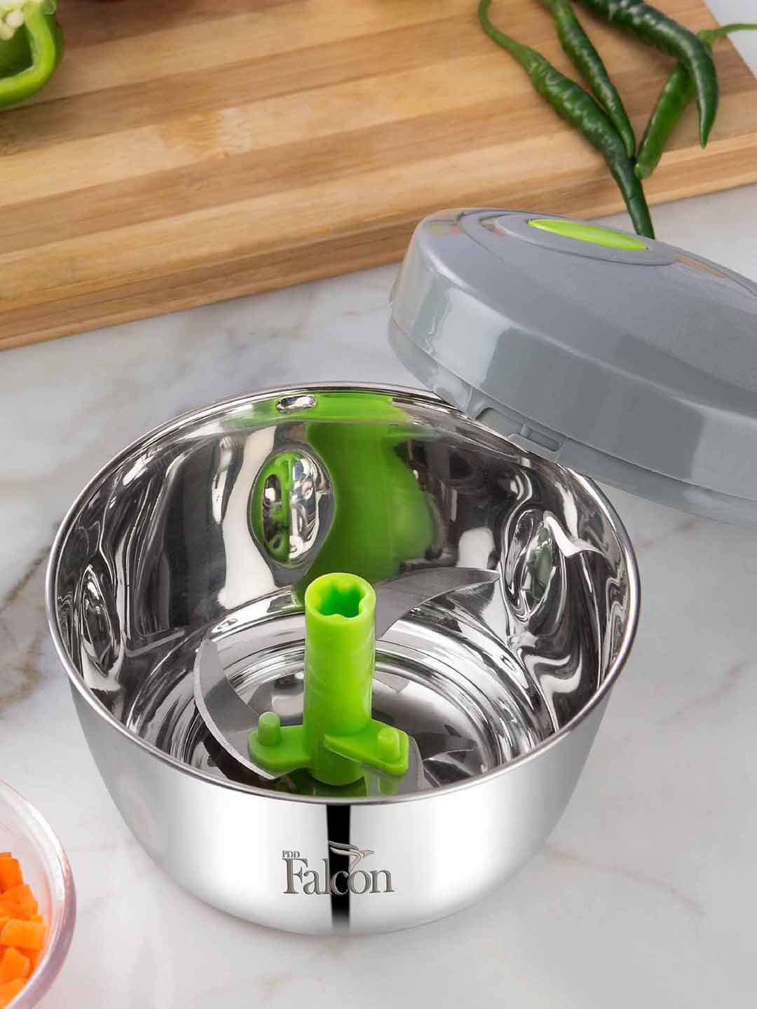 PDDFALCON Silver & Green Stainless Steel Vegetable Chopper Kitchen Tools Price in India
