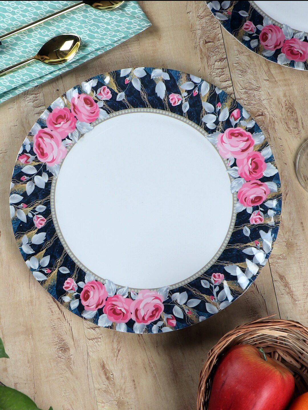 CDI White & Black Set of 6 Floral Printed Melamine Glossy Plates Price in India