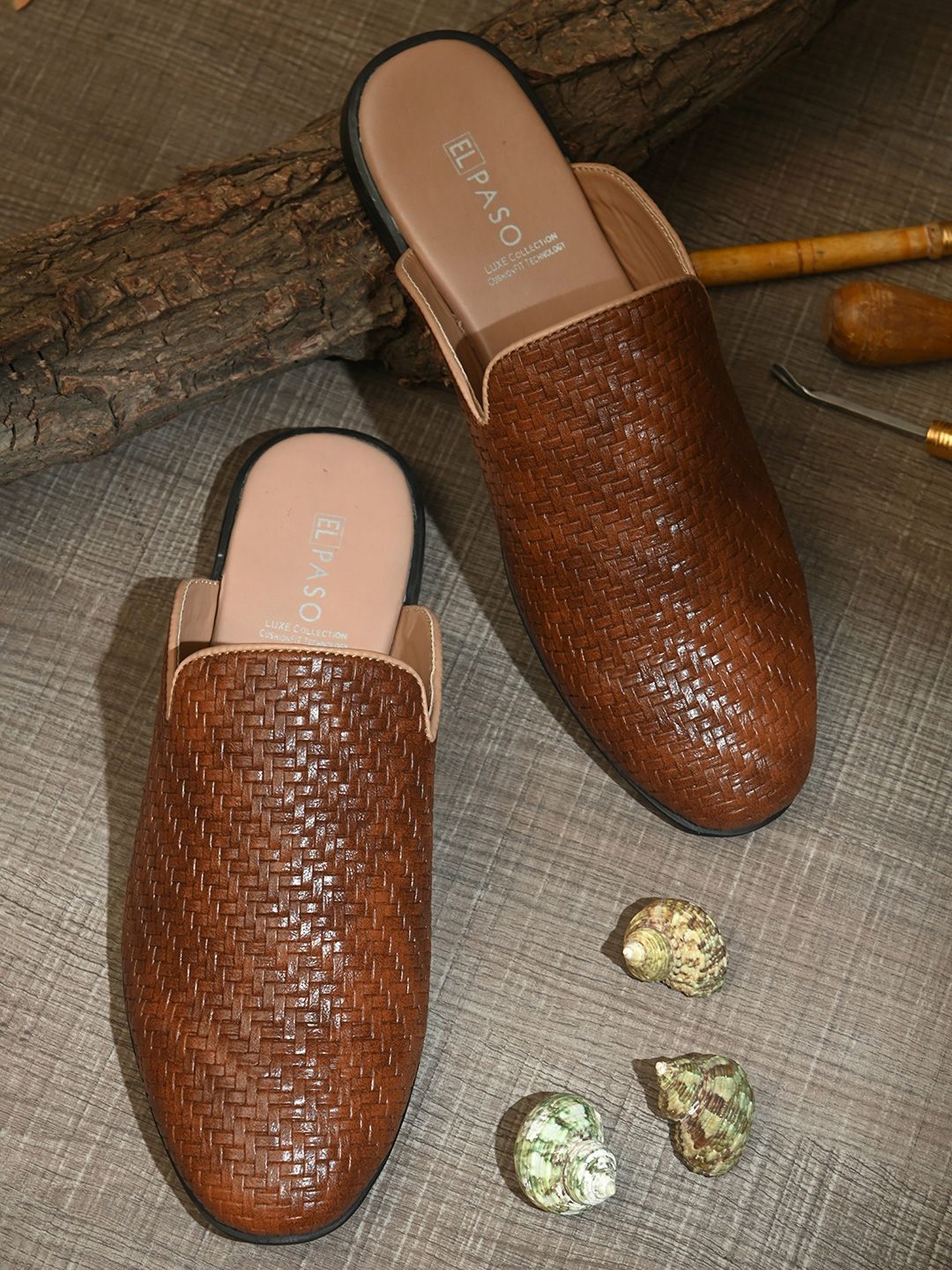 El Paso Men Tan Woven Design Loafers