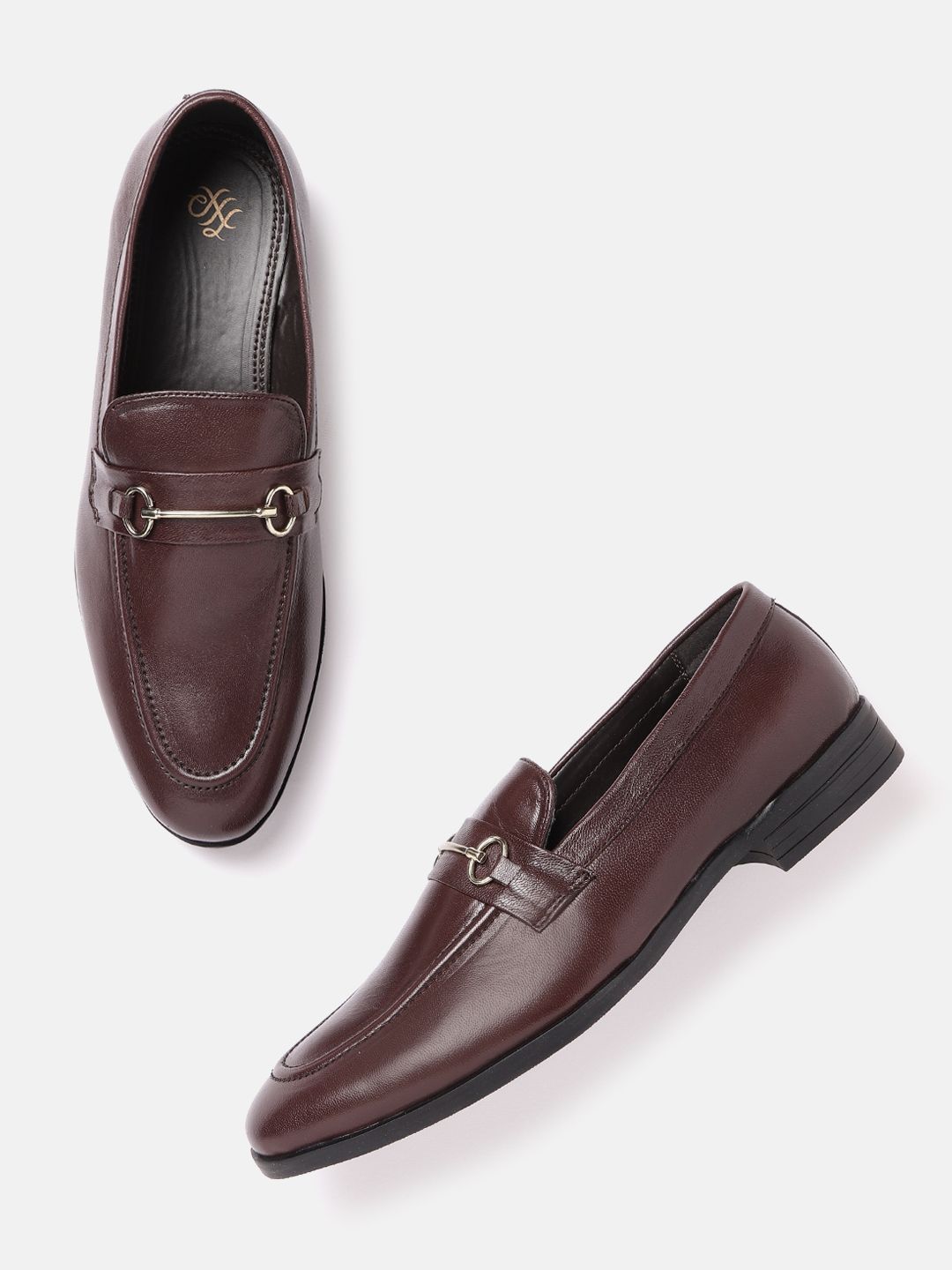 House of Pataudi Men Burgundy Handcrafted Formal Horsebit Loafers