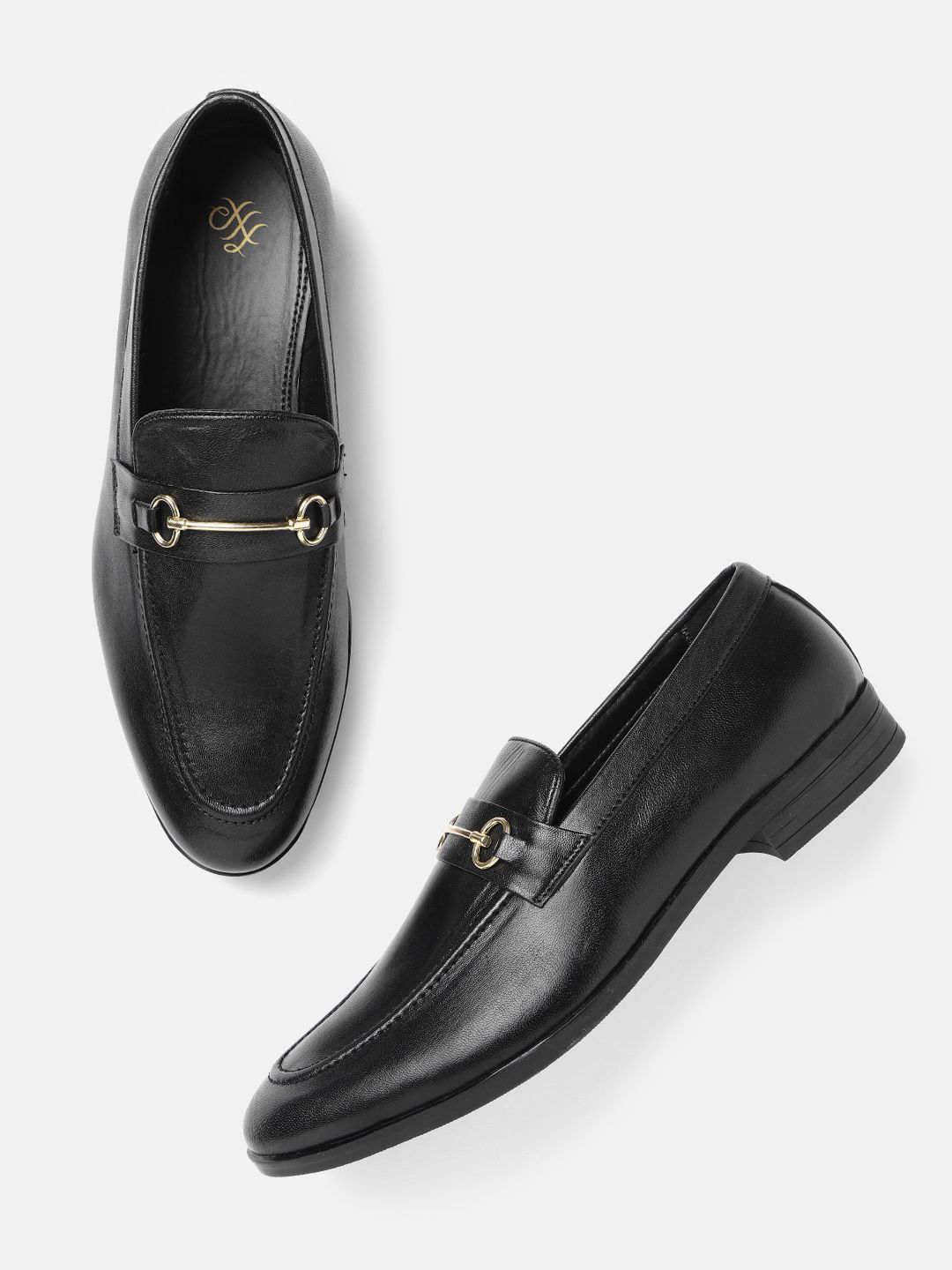 House of Pataudi Men Black Handcrafted Formal Horsebit Loafers