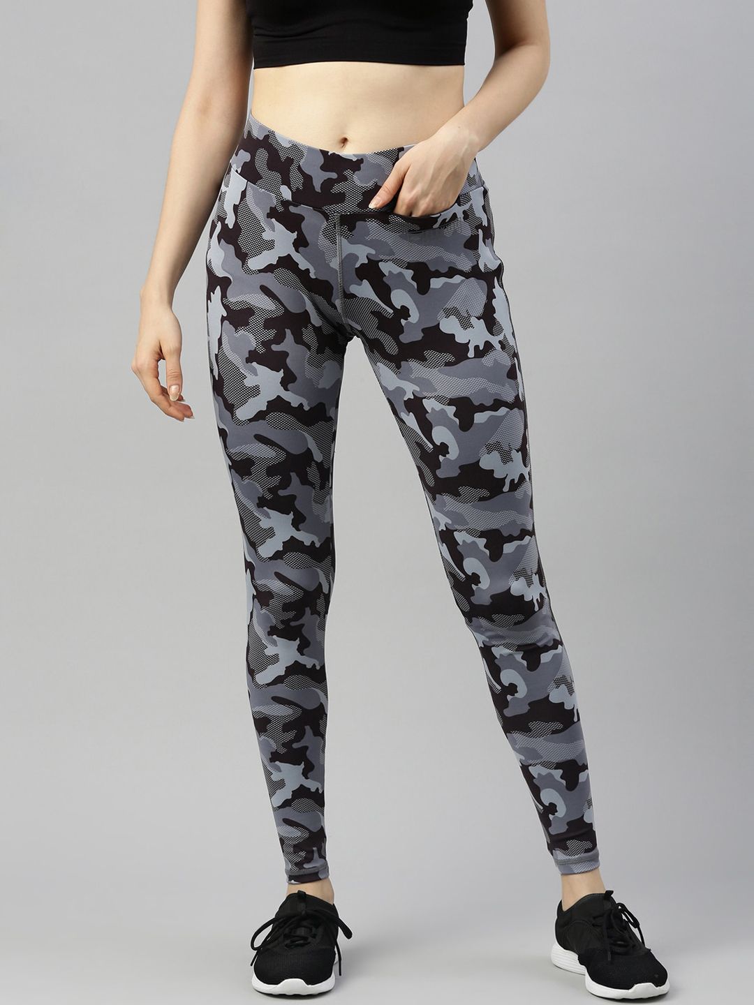 GOLDSTROMS Women Grey & Black Camouflage Tights Price in India