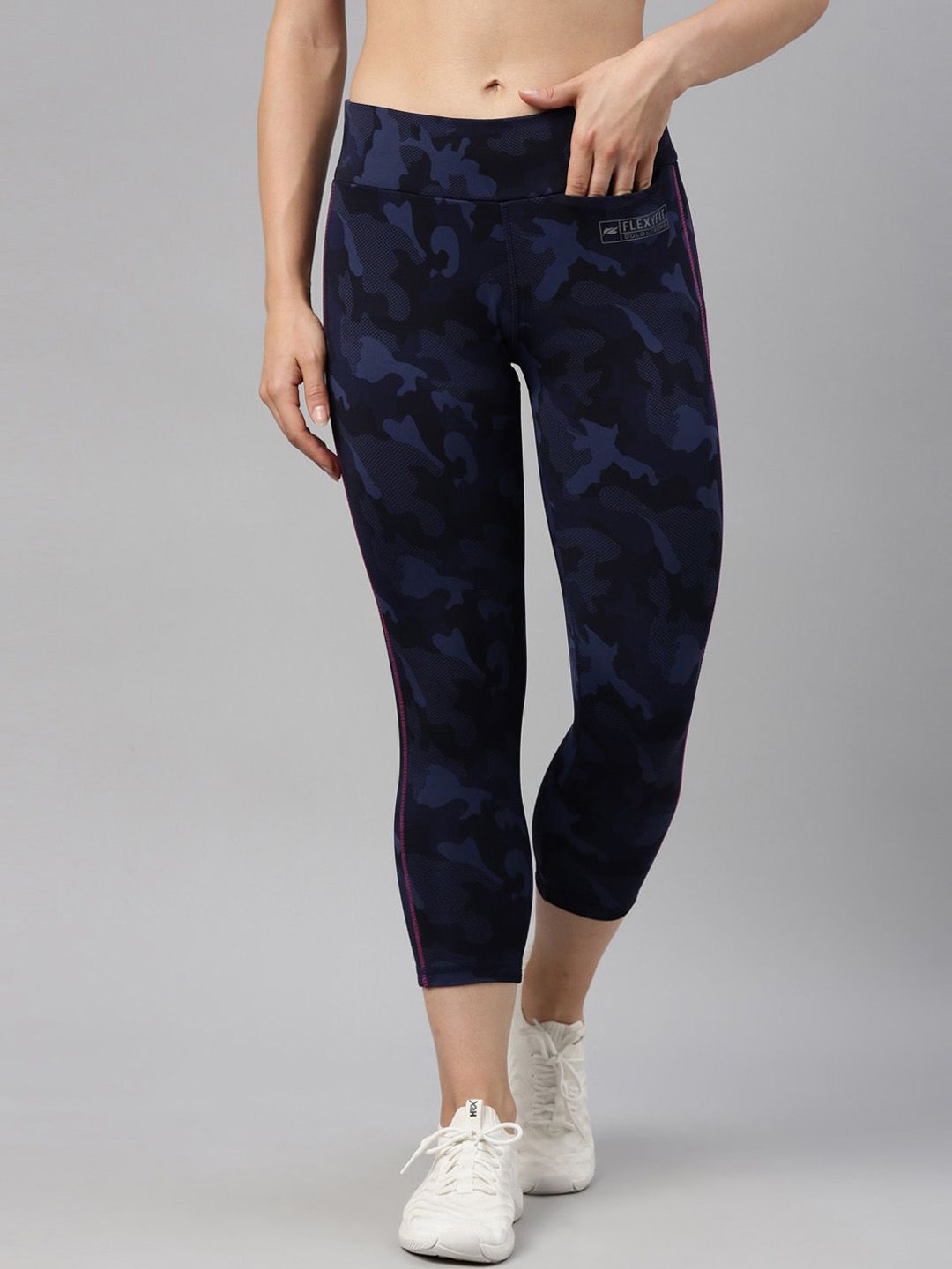 GOLDSTROMS Women Navy Blue Camouflage Printed Tights Price in India