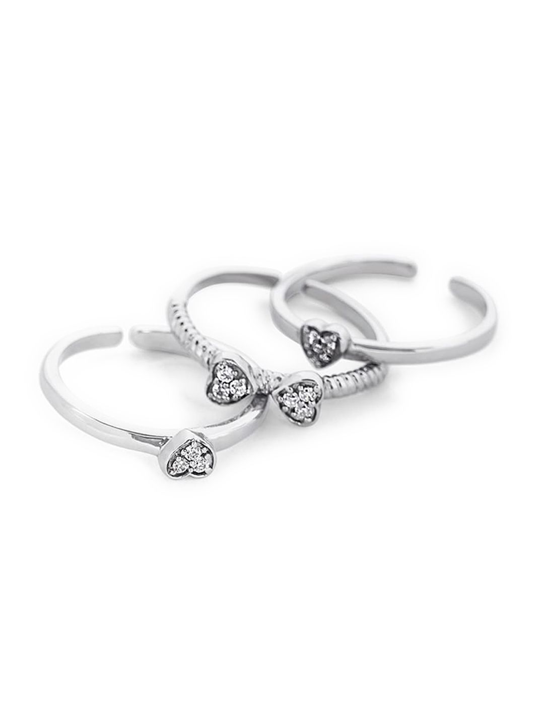 Mikoto by FableStreet Women Set of 3 Rhodium-Plated White CZ Studded Finger Ring Price in India