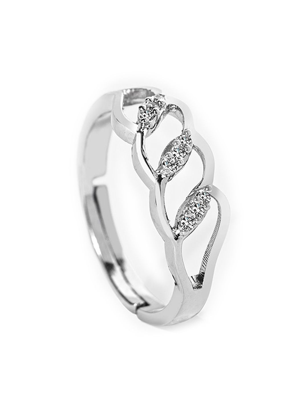 Mikoto by FableStreet Rhodium-Plated Silver-Toned & White CZ-Studded Finger Ring Price in India