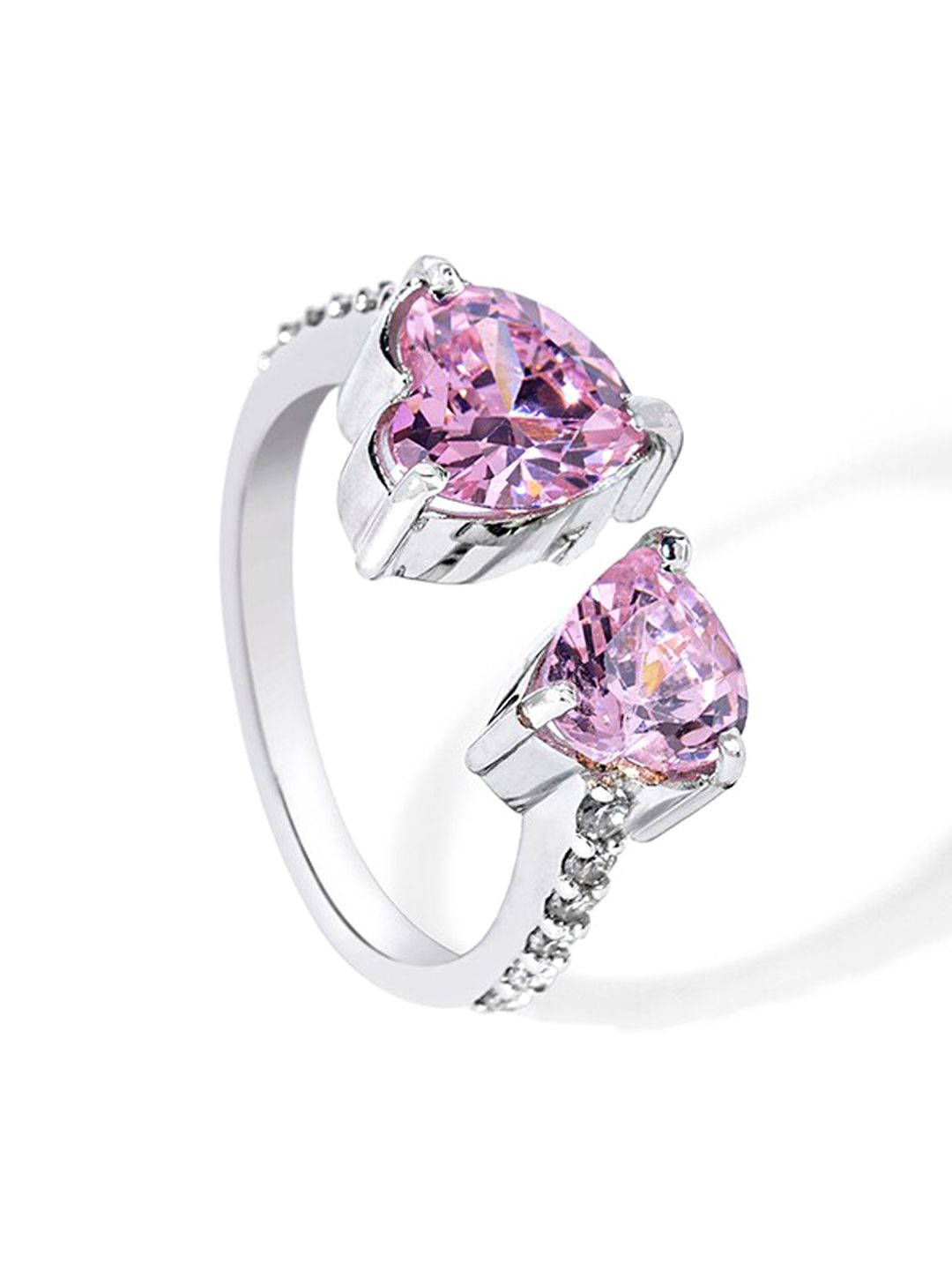 Mikoto by FableStreet Sterling Silver White & Pink CZ-Studded Adjustable Finger Rings Price in India