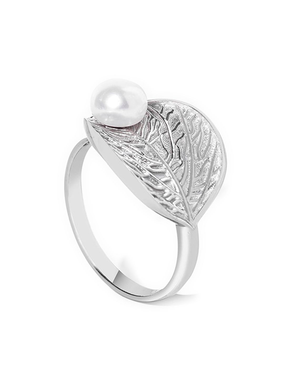 Mikoto by FableStreet Sterling Silver Rhodium-Plated White Pearl Beaded Finger Ring Price in India