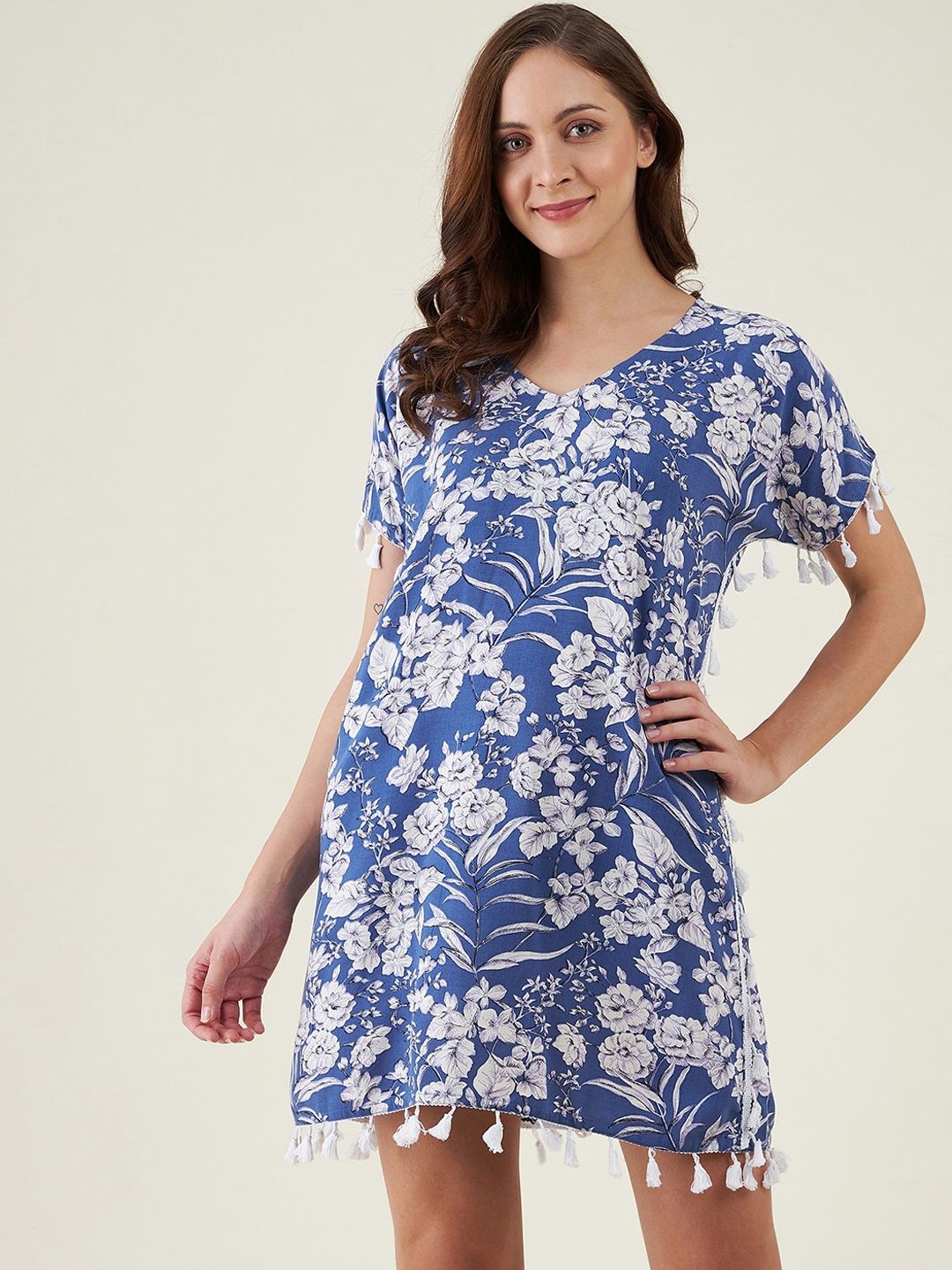 The Kaftan Company Blue Purple Floral Coverup Dress Price in India