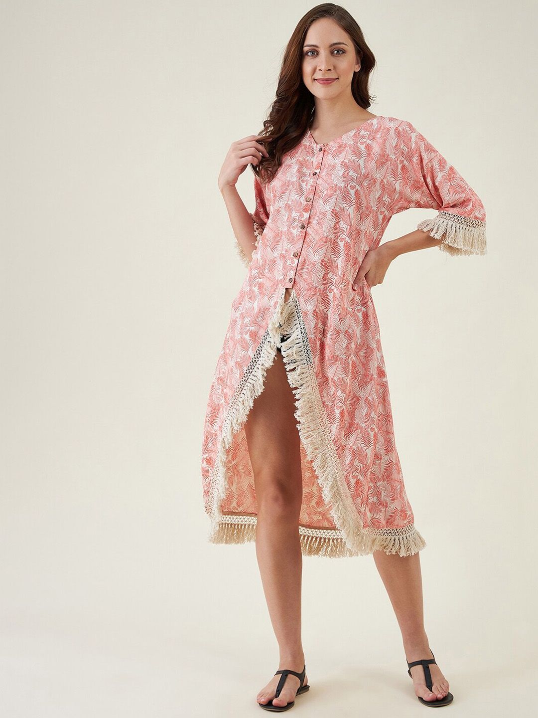 The Kaftan Company Women White & Orange Printed Cover-Up Dress Price in India